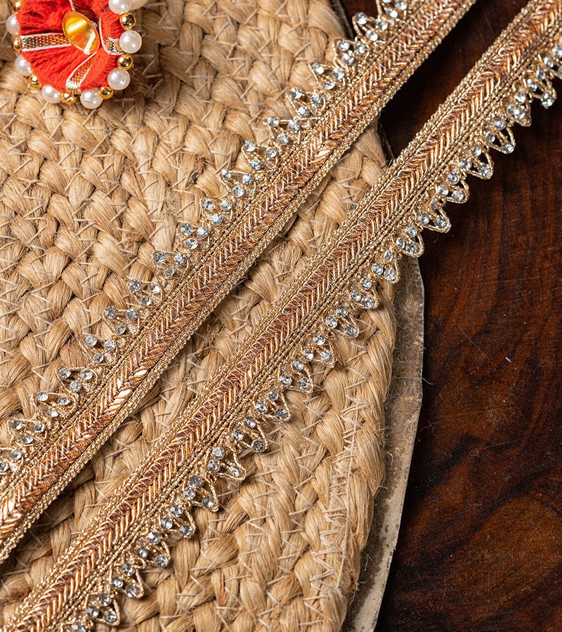 Indian Metallic Lace With Rhinestone Shiny Lace Edging Trim For Sari Border Dupatta Trim
