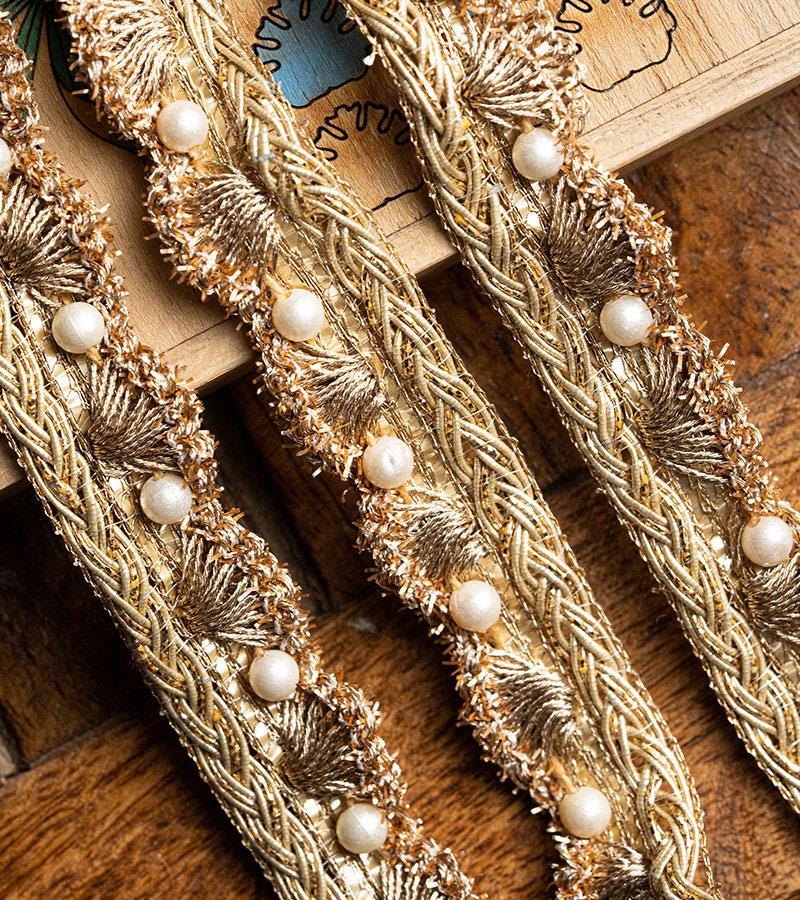 Pearl Bead Scallop Tassel Trim Indian Embroidery Crafting Lace Sew-On Trim