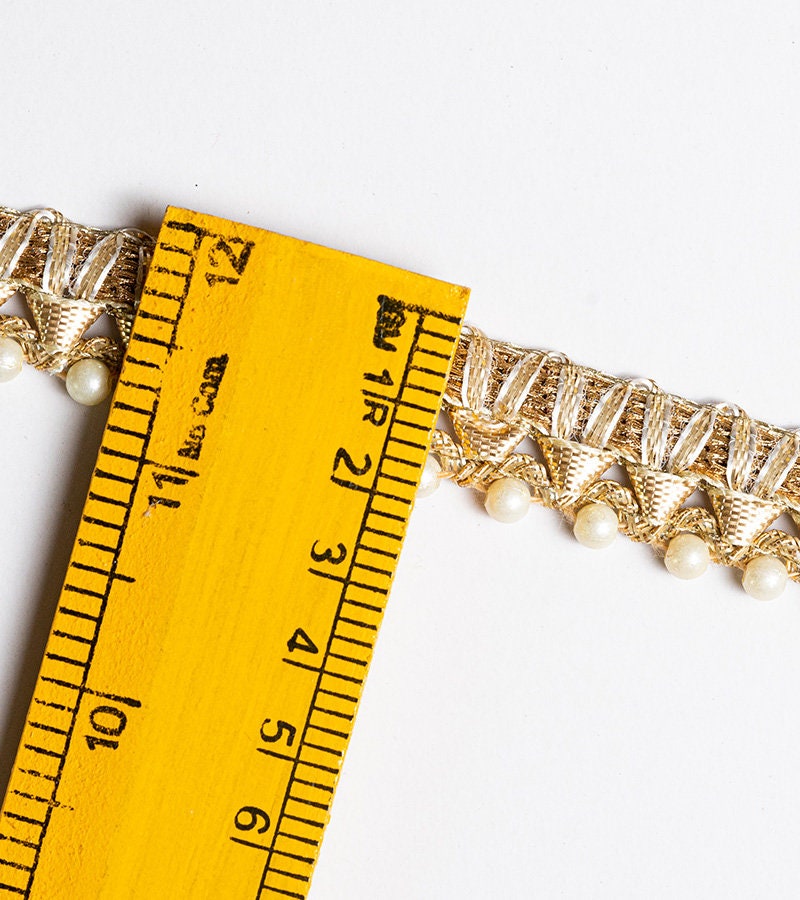 Indian Embroidered Pearl Drop Lace Trim 9m Gold Thread Handmade Ribbon wedding party