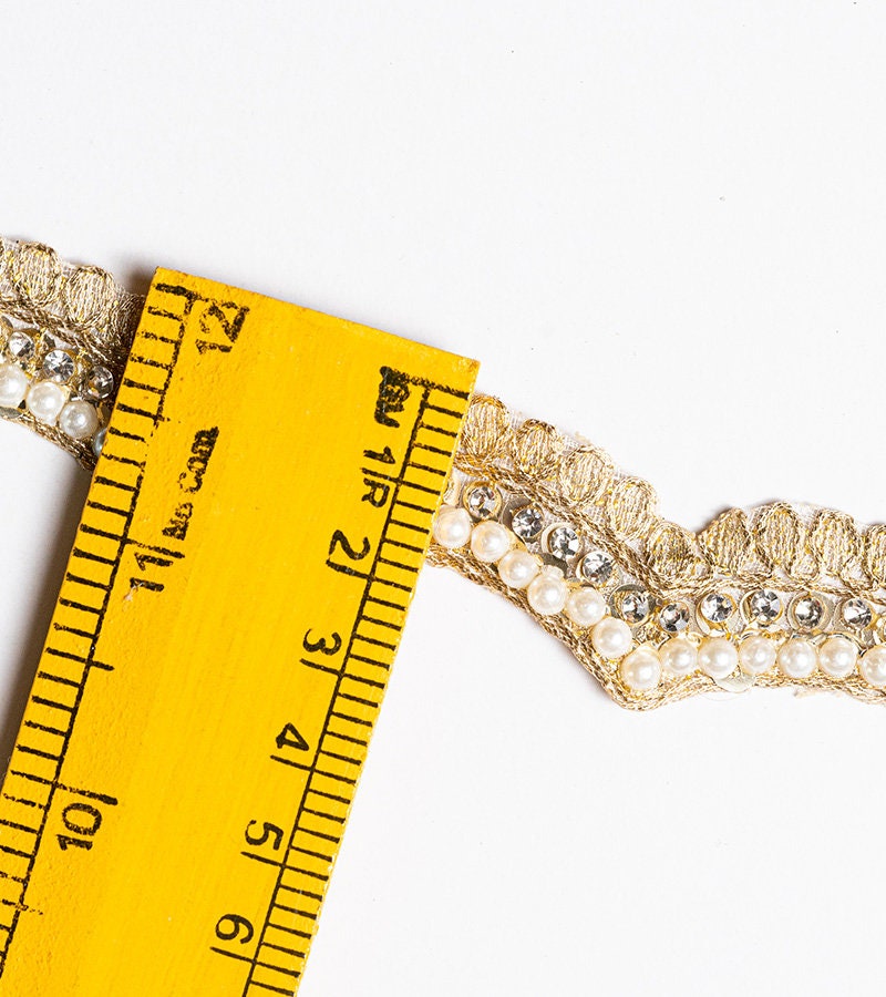 Pearl and zircon Lace Trim 1 yard Sew-on Saree Tassel Chain DIY Bridal Belts