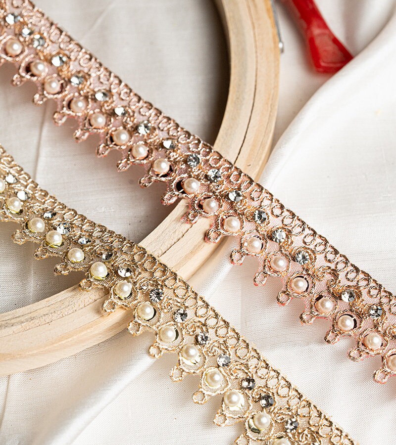 1 Yard Pearl Seed Beads and zircon Lace Trim
