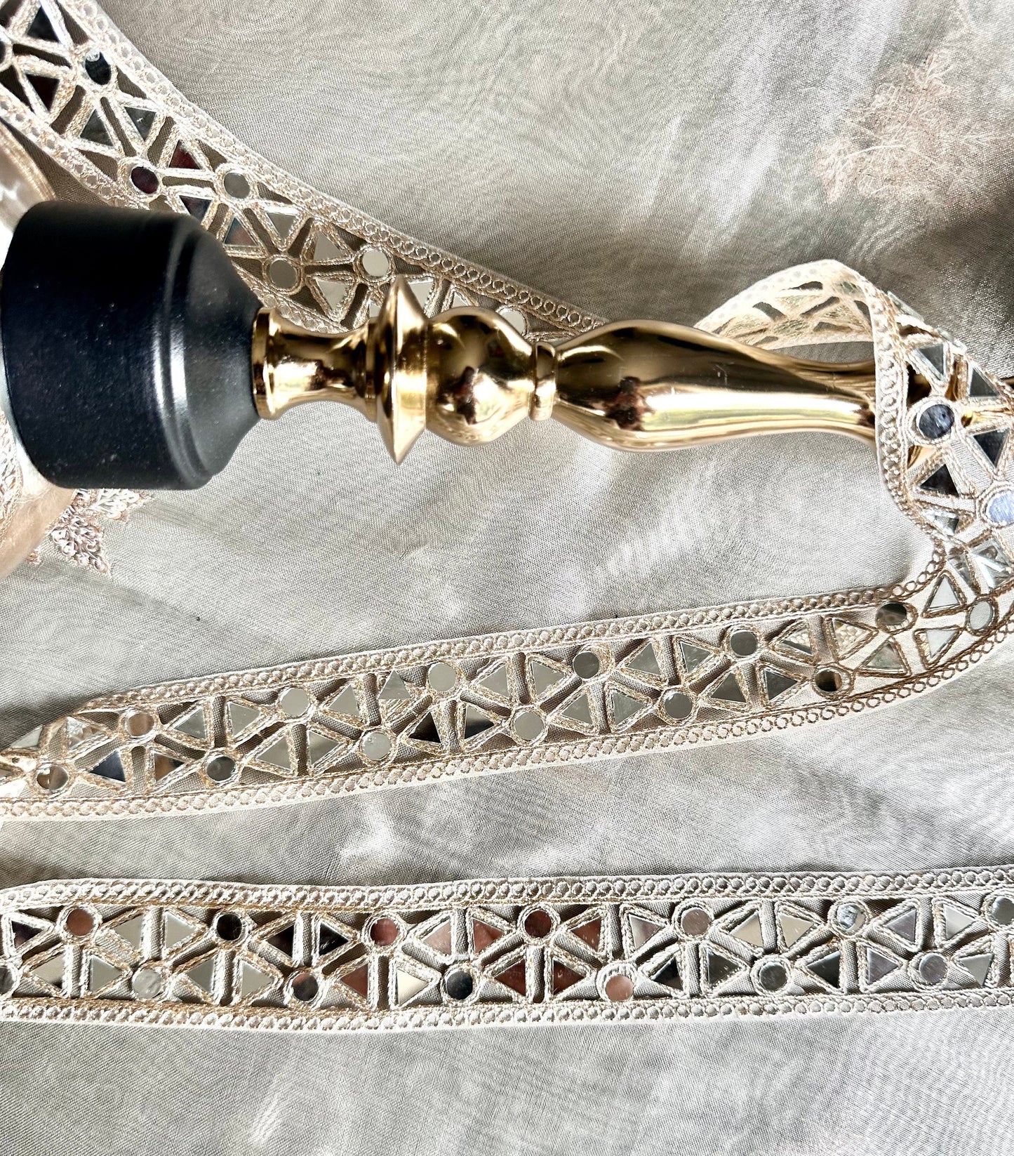 Indian Mirror Wedding Dress Embellishment Metallic Silver Mirror Work Lace
