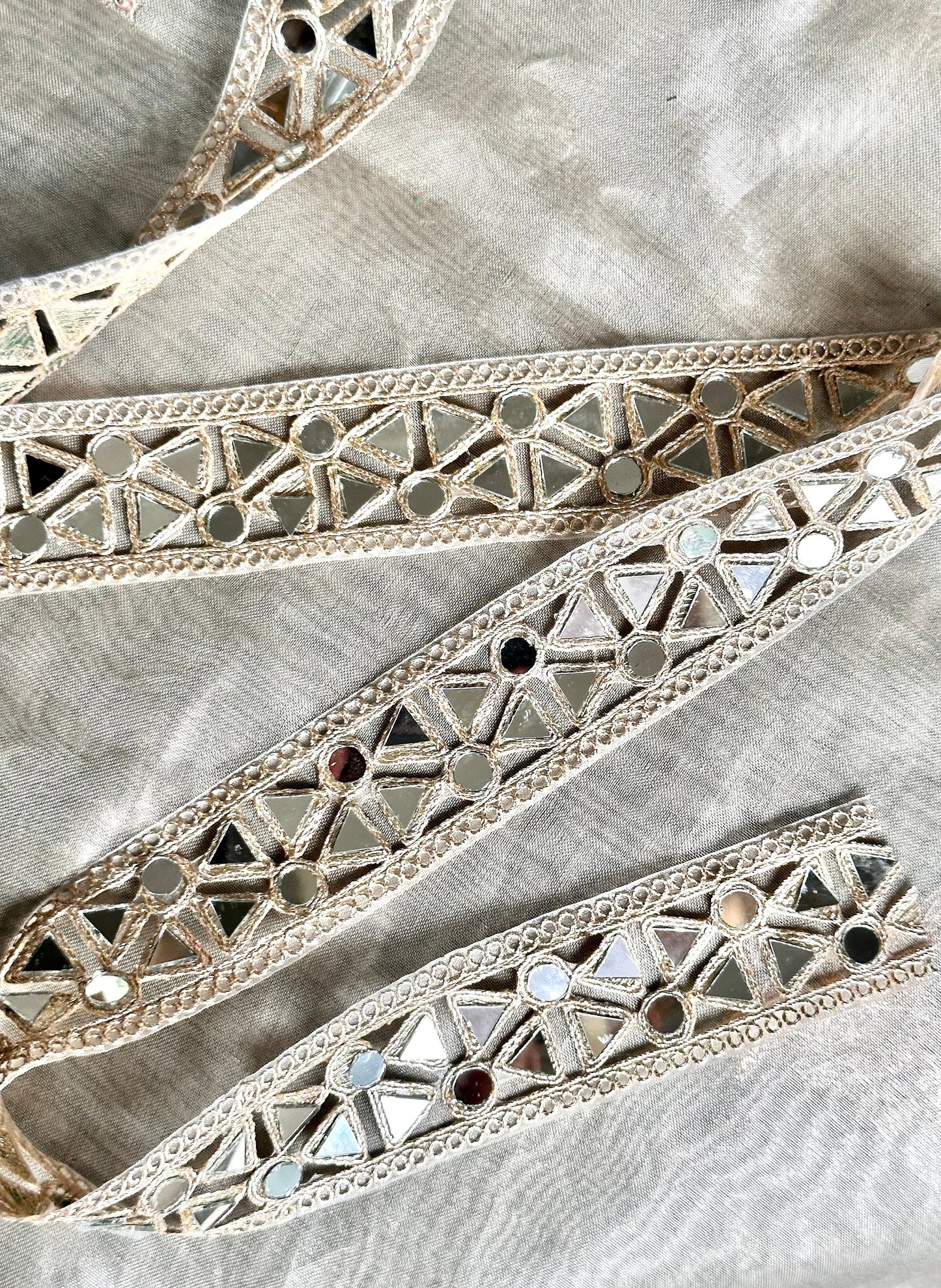 Indian Mirror Wedding Dress Embellishment Metallic Silver Mirror Work Lace