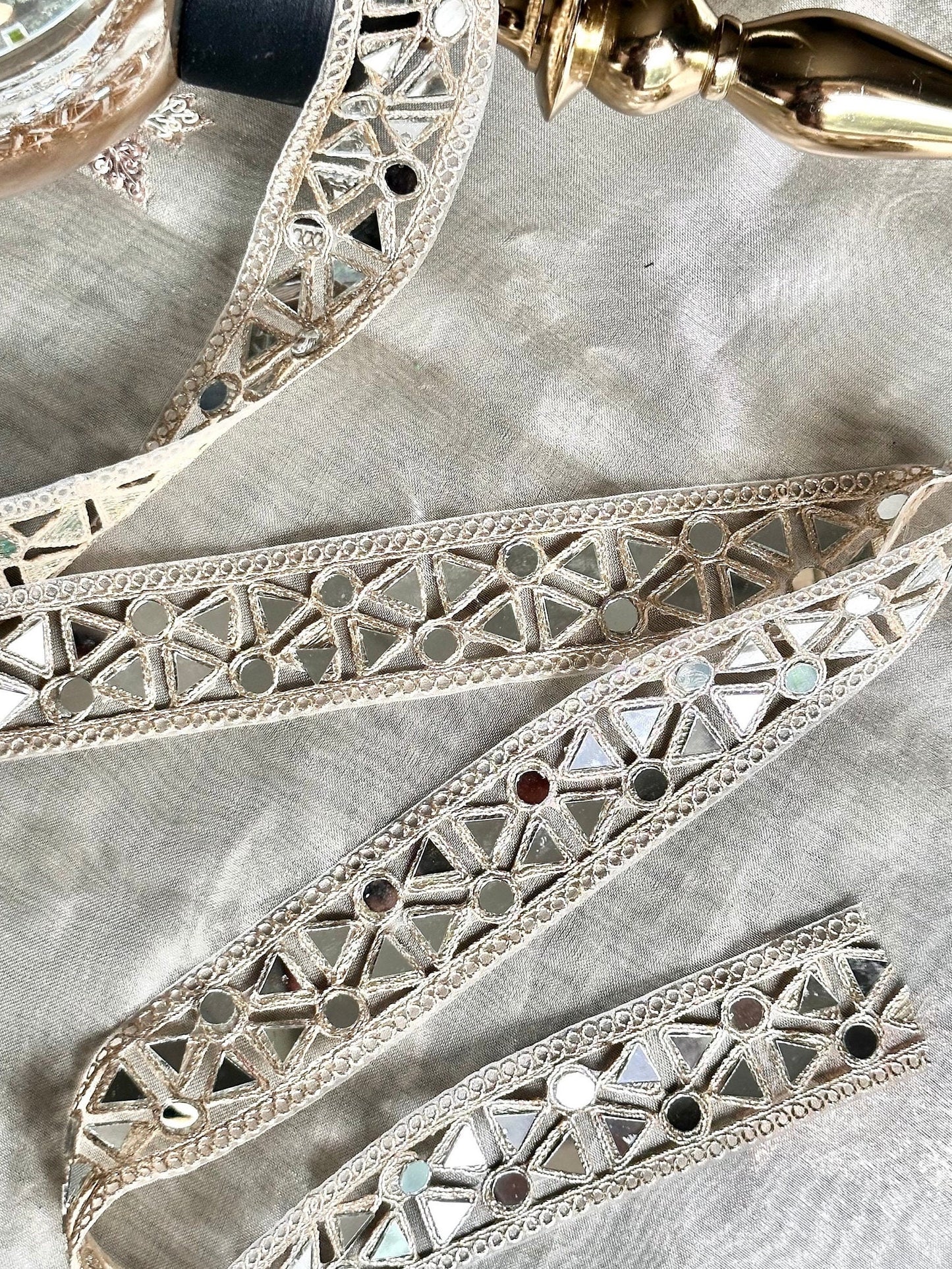 Indian Mirror Wedding Dress Embellishment Metallic Silver Mirror Work Lace