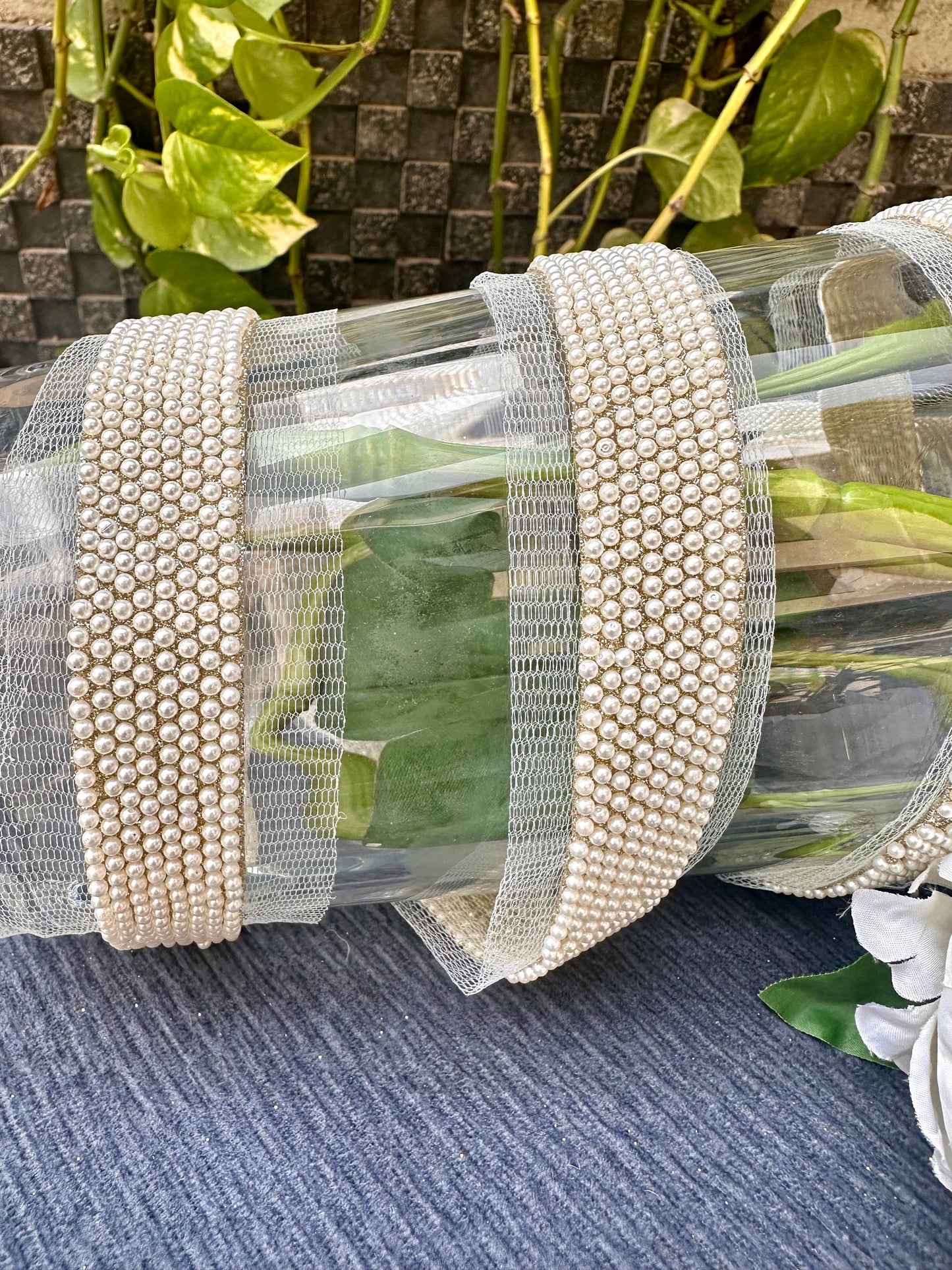 Pearl Seed Bead Embroidery Trim Western Bridal Sash Veil Trim Wedding Dress Lace
