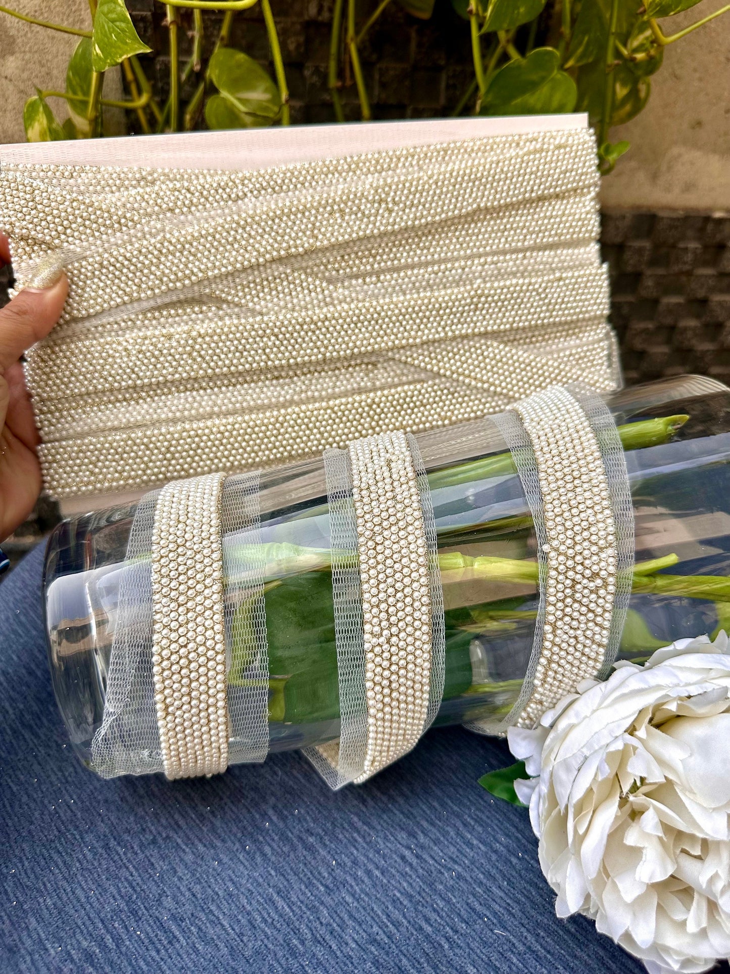 Pearl Seed Bead Embroidery Trim Western Bridal Sash Veil Trim Wedding Dress Lace