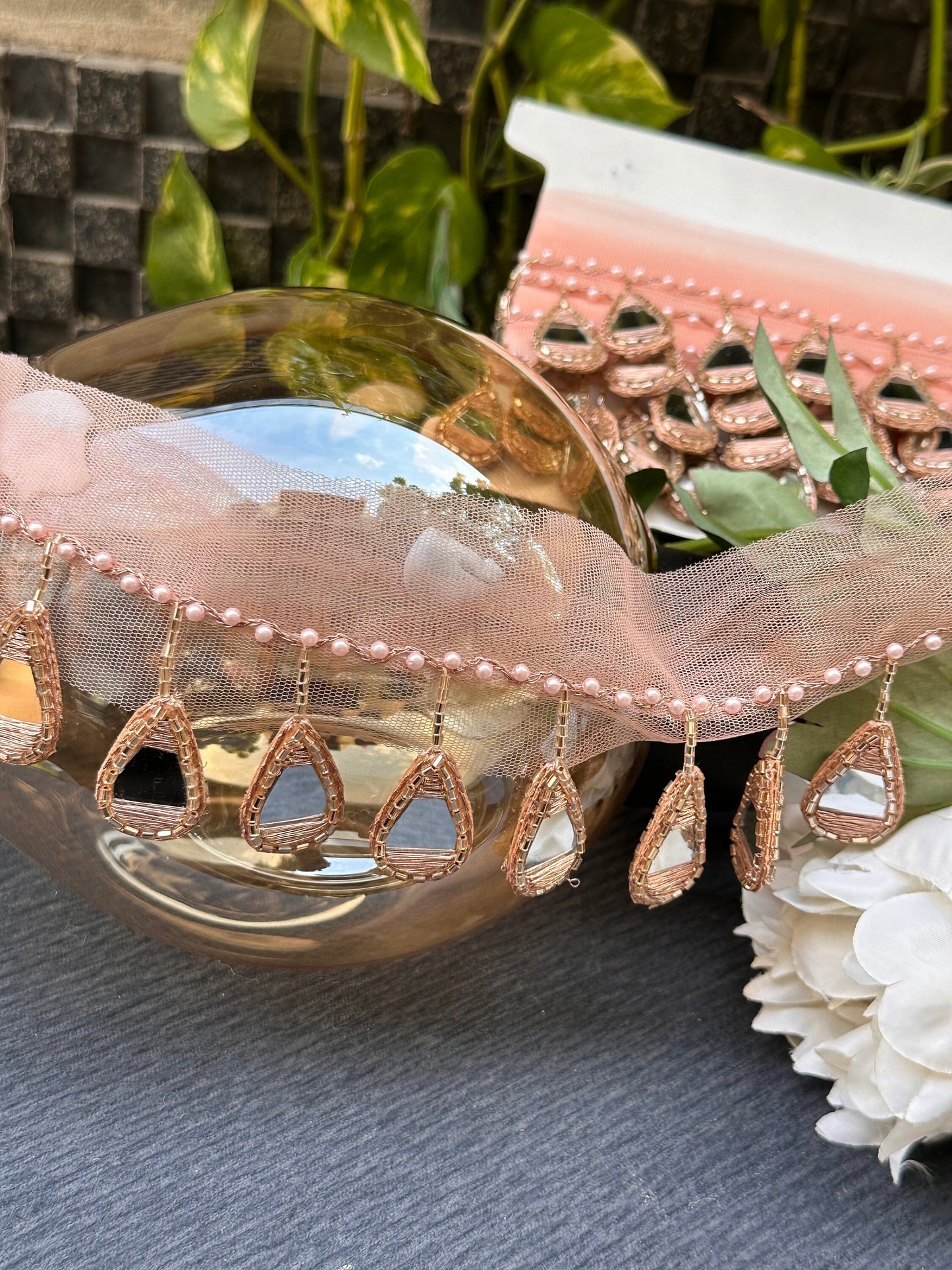 Indian Glass Bead Boho Mirror Tassel Fringe Lace Trim 4.5cm Drop Belly Dance
