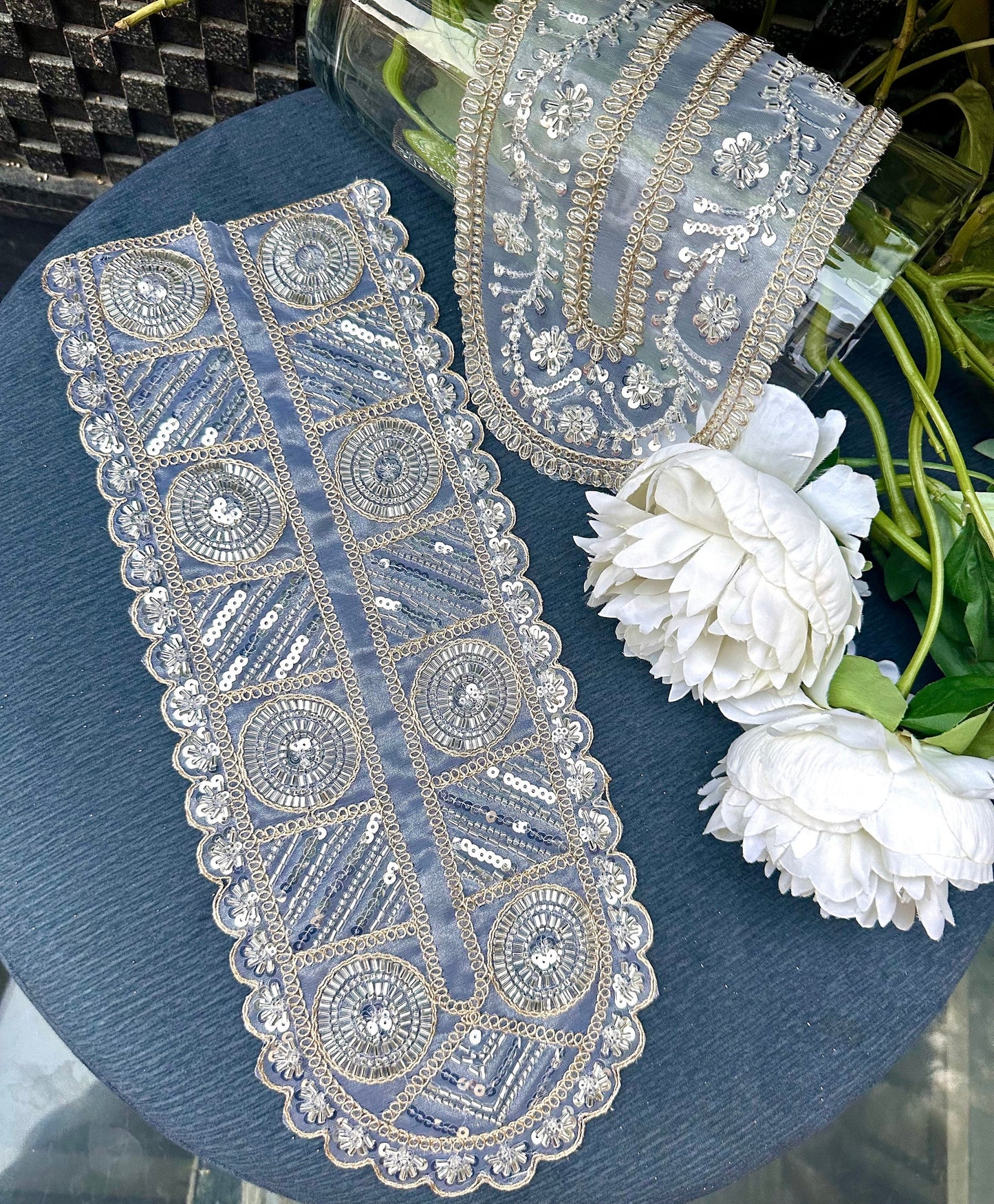 Neckline Patch Zircon Glass Bead Minimalist Glittery Design Applique