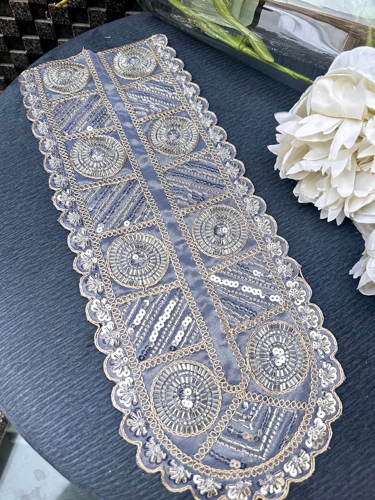 Neckline Patch Zircon Glass Bead Minimalist Glittery Design Applique