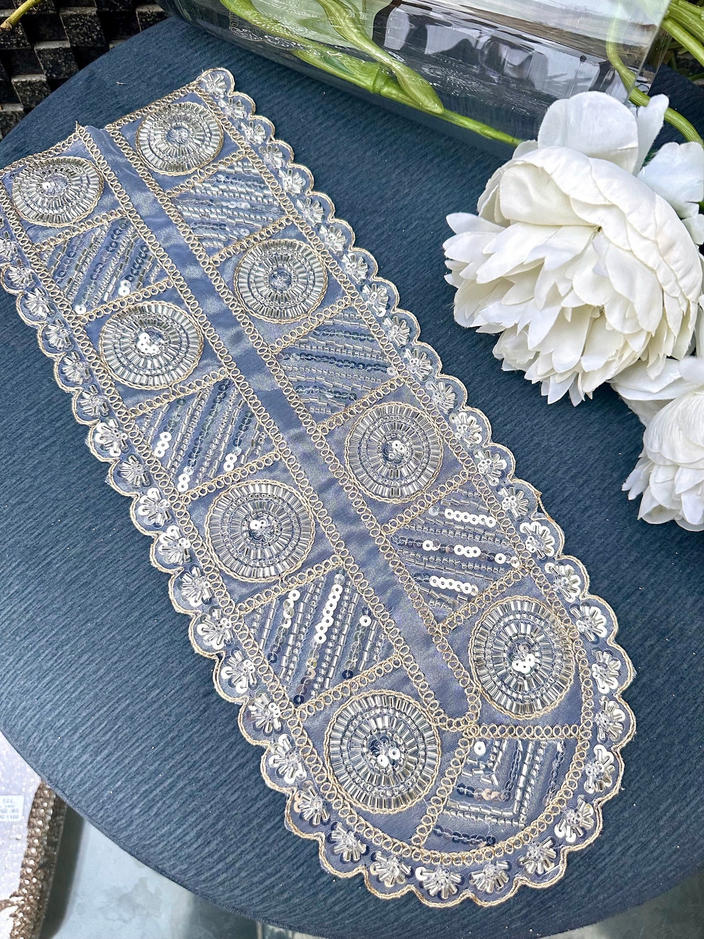 Neckline Patch Zircon Glass Bead Minimalist Glittery Design Applique