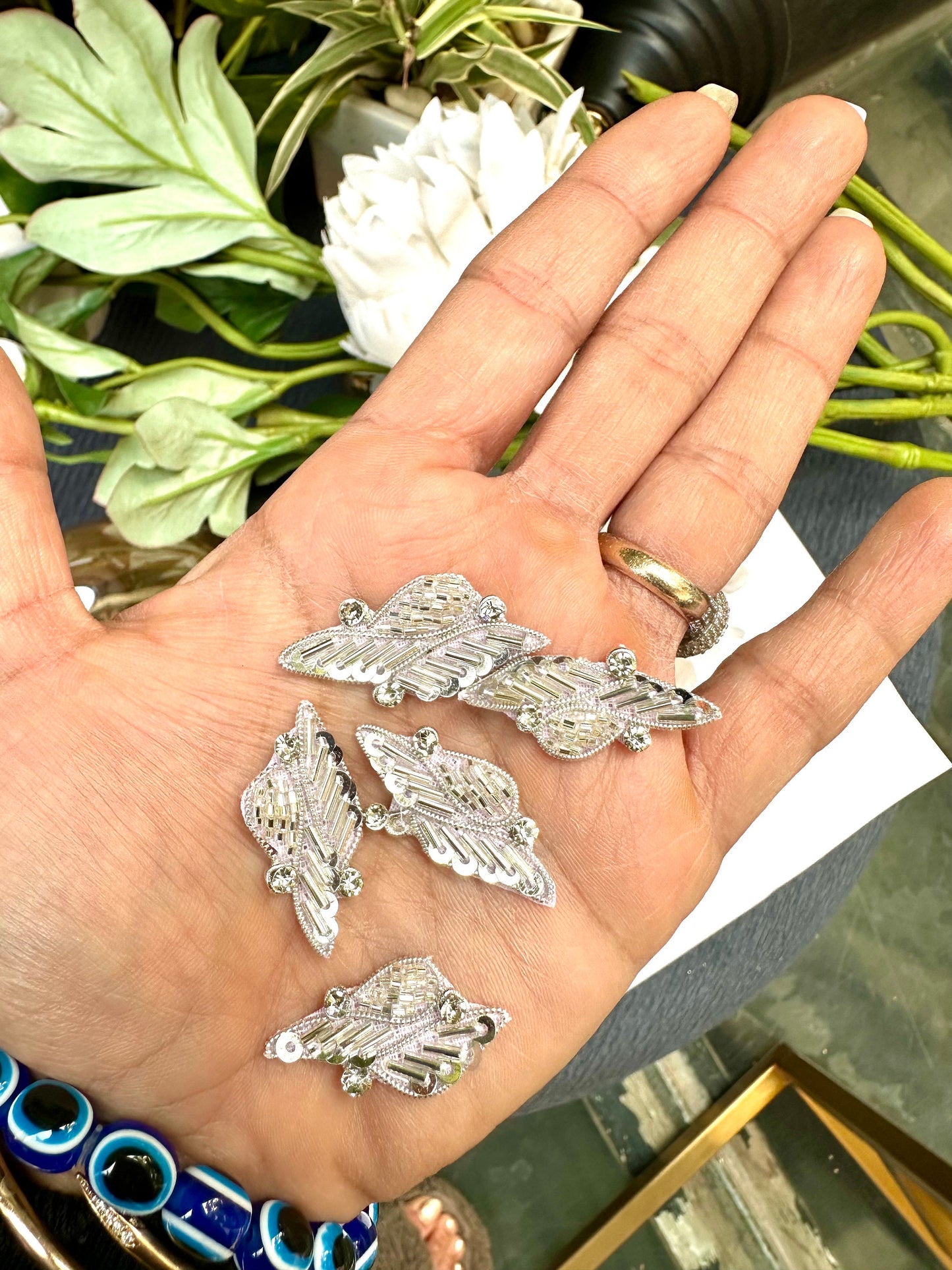 Handmade Bullion Applique Patch Metallic Zircon Zardosi Embellished Headband Accessory