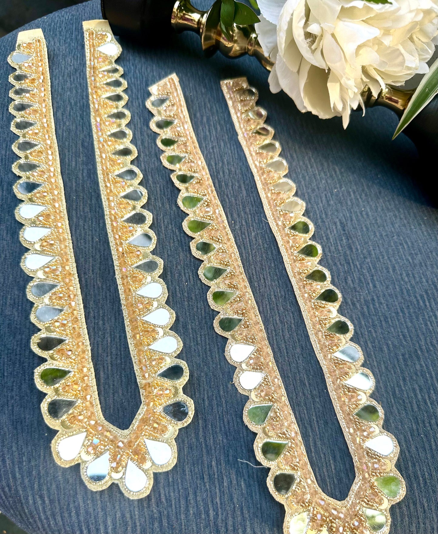 Neckline Patch Applique Minimalist Boho Style Gold Mirror Handmade Applique