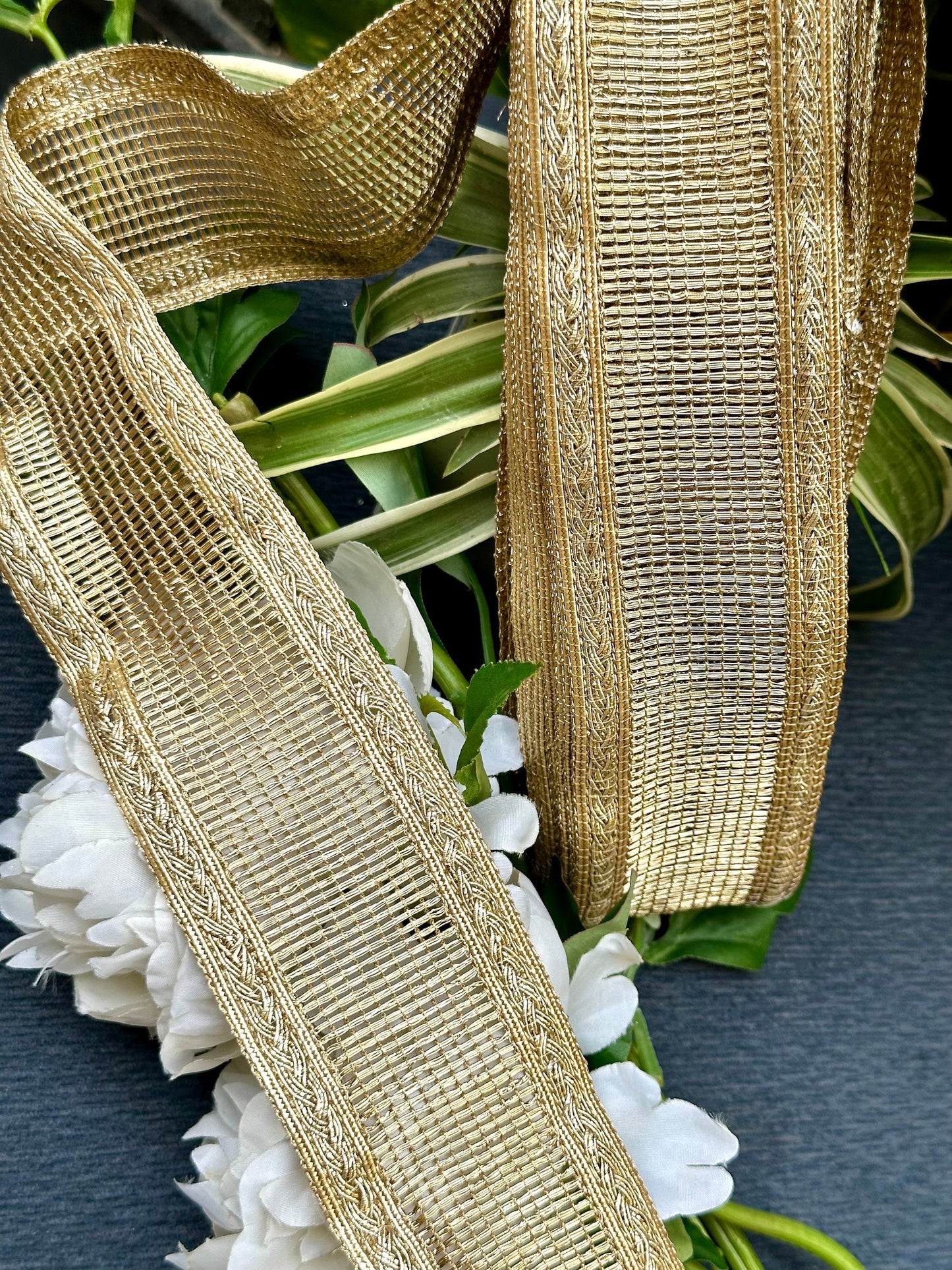 Metallic Gold Woven Lace Fabric Soft Woven Indian Sewing Crafting Ribbon Dupatta Lace