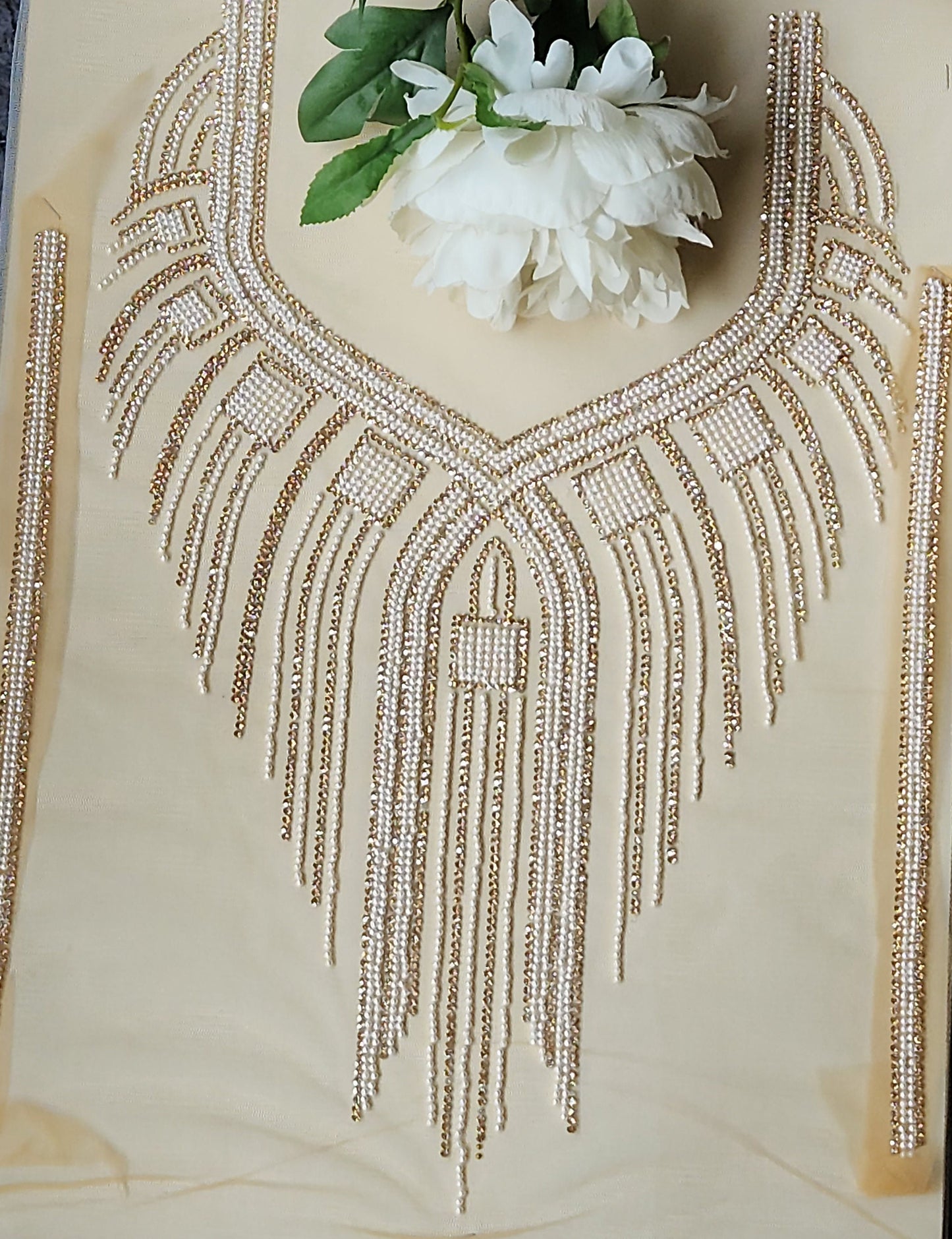 Applique Neckline Patch Zircon Beaded Embroidered Applique