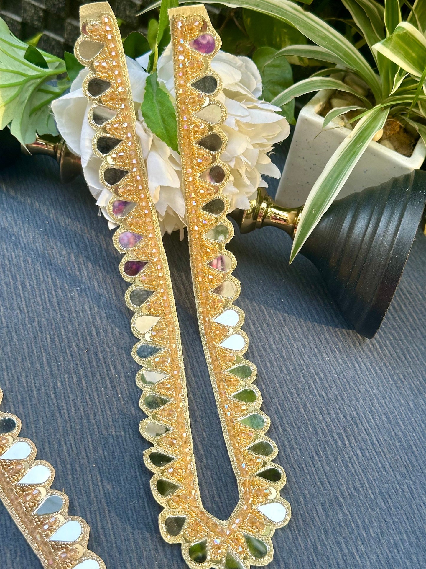 Neckline Patch Applique Minimalist Boho Style Gold Mirror Handmade Applique