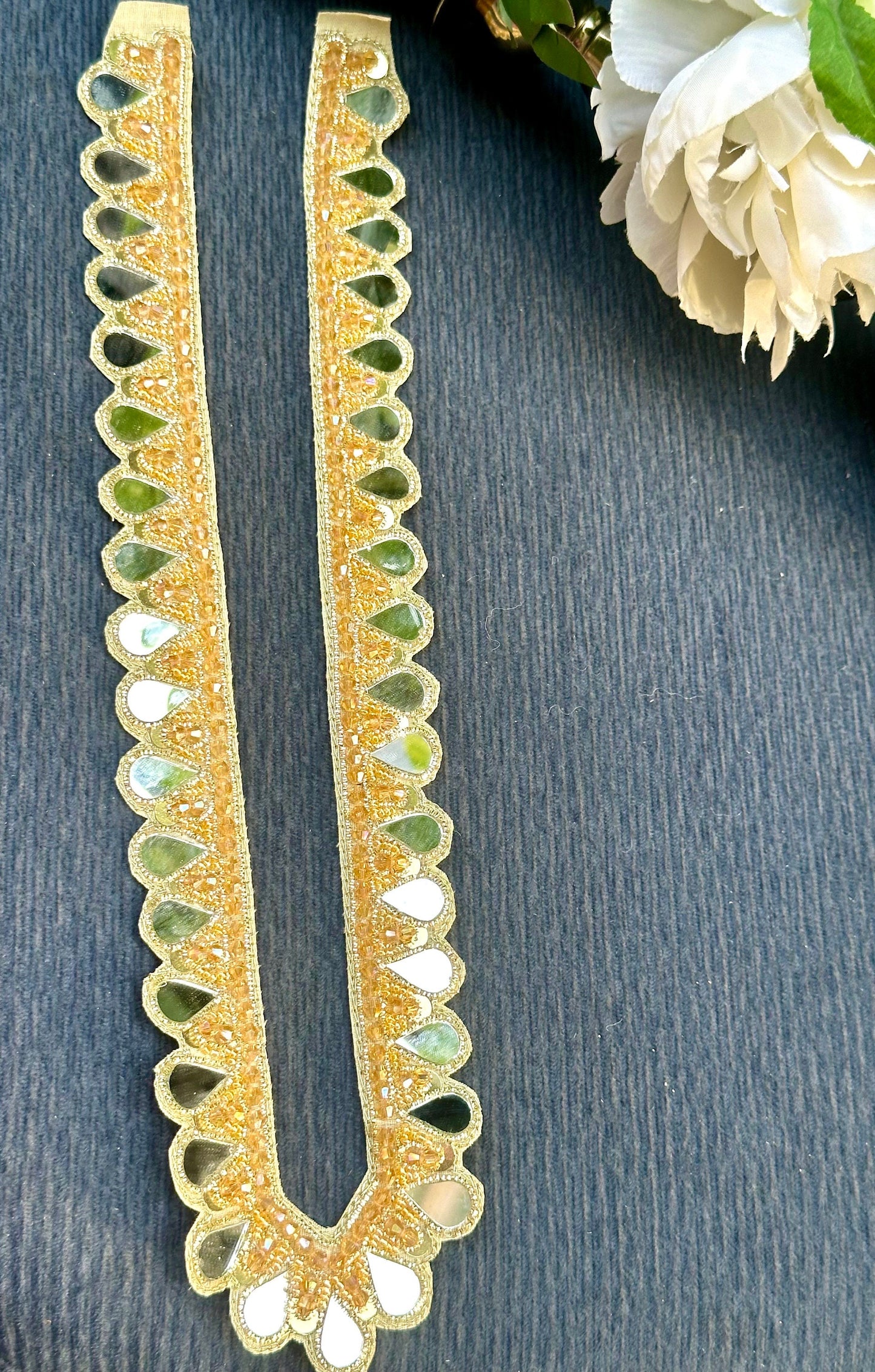Neckline Patch Applique Minimalist Boho Style Gold Mirror Handmade Applique