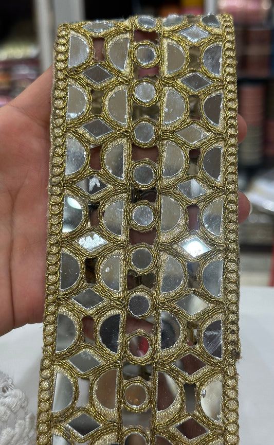 Indian Mirror Cutwork Trim Lace Gold