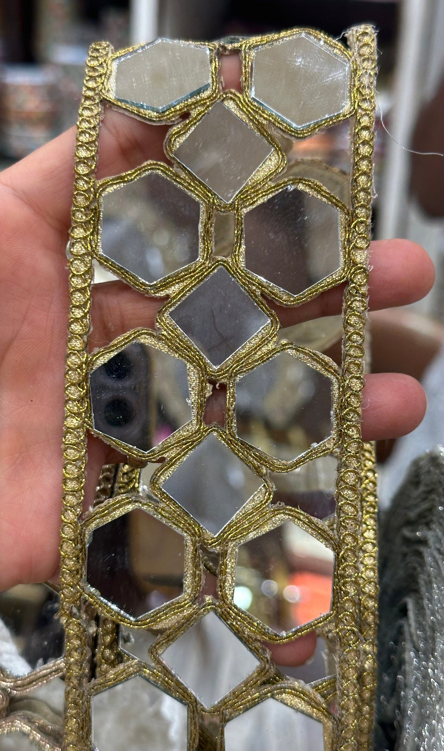 5cm Big Mirror hand crafted Geometric Mirrorwork Indian Glamourous saree trim Sheesha Cutwork