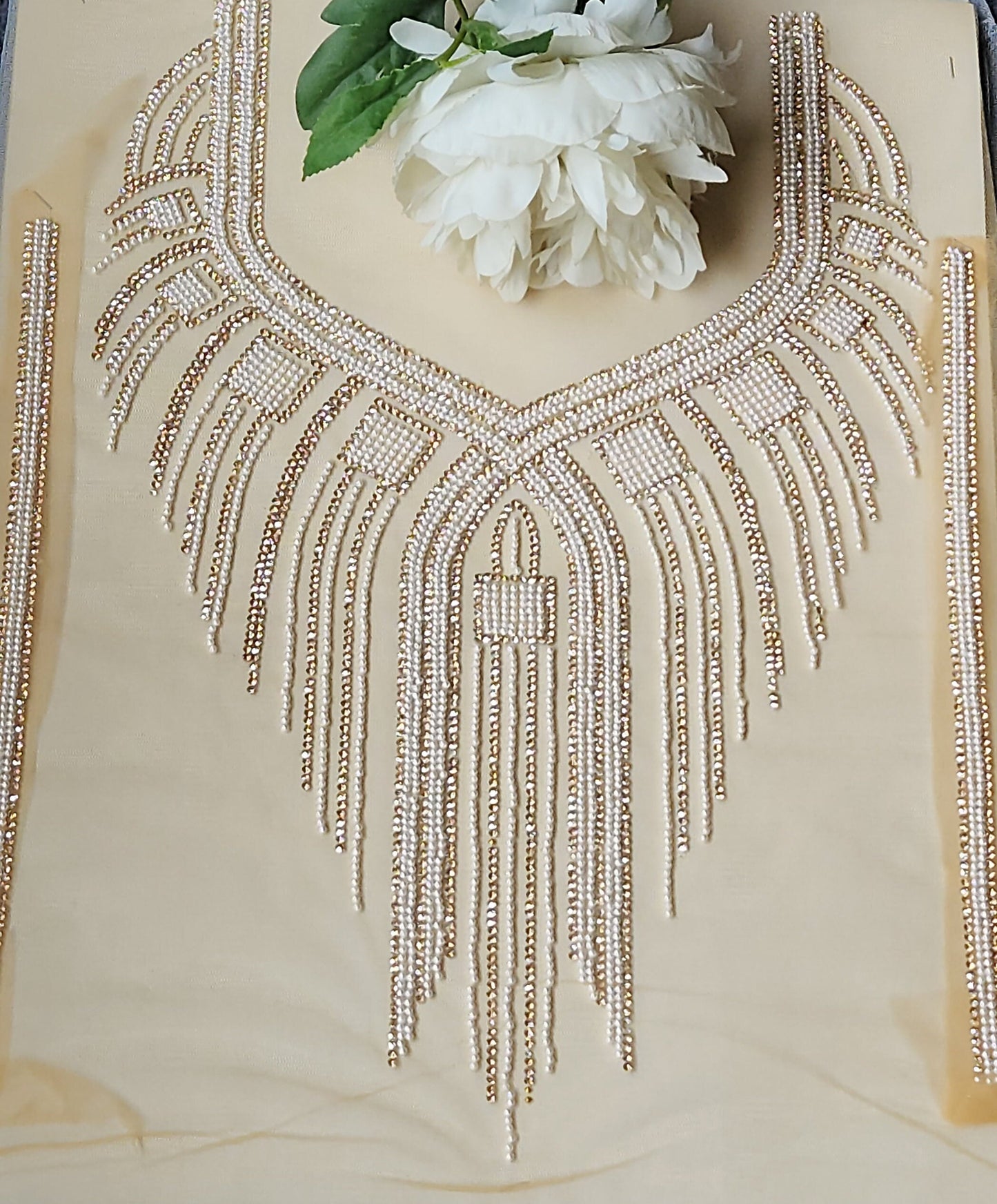 Applique Neckline Patch Zircon Beaded Embroidered Applique