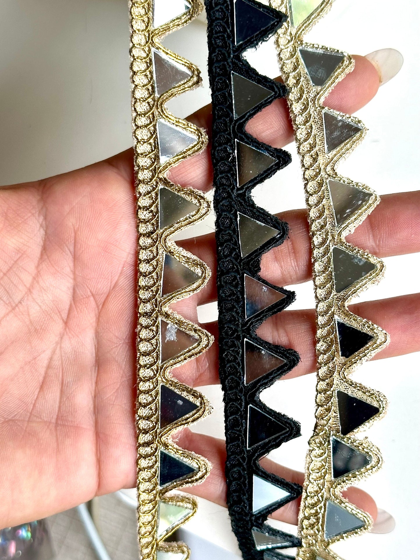 Mirror Trim Geometric Pattern Indian Embroidery Ribbon for Wedding Dress