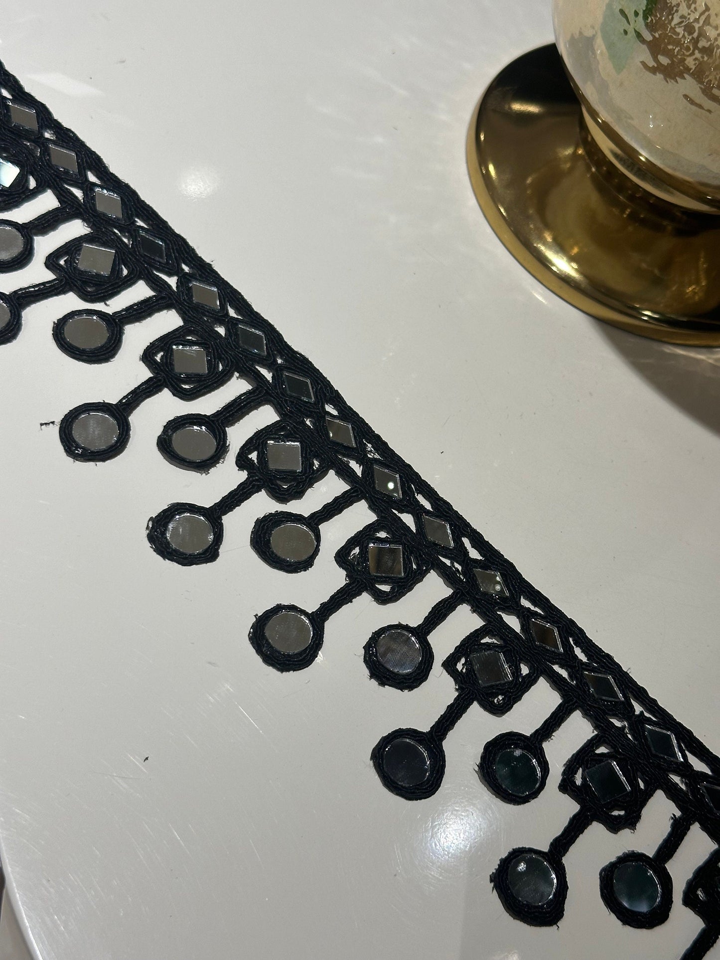 Black Indian Mirror Trim Handmade Suspended Mirror Belts for Kaftans Costume Dresses