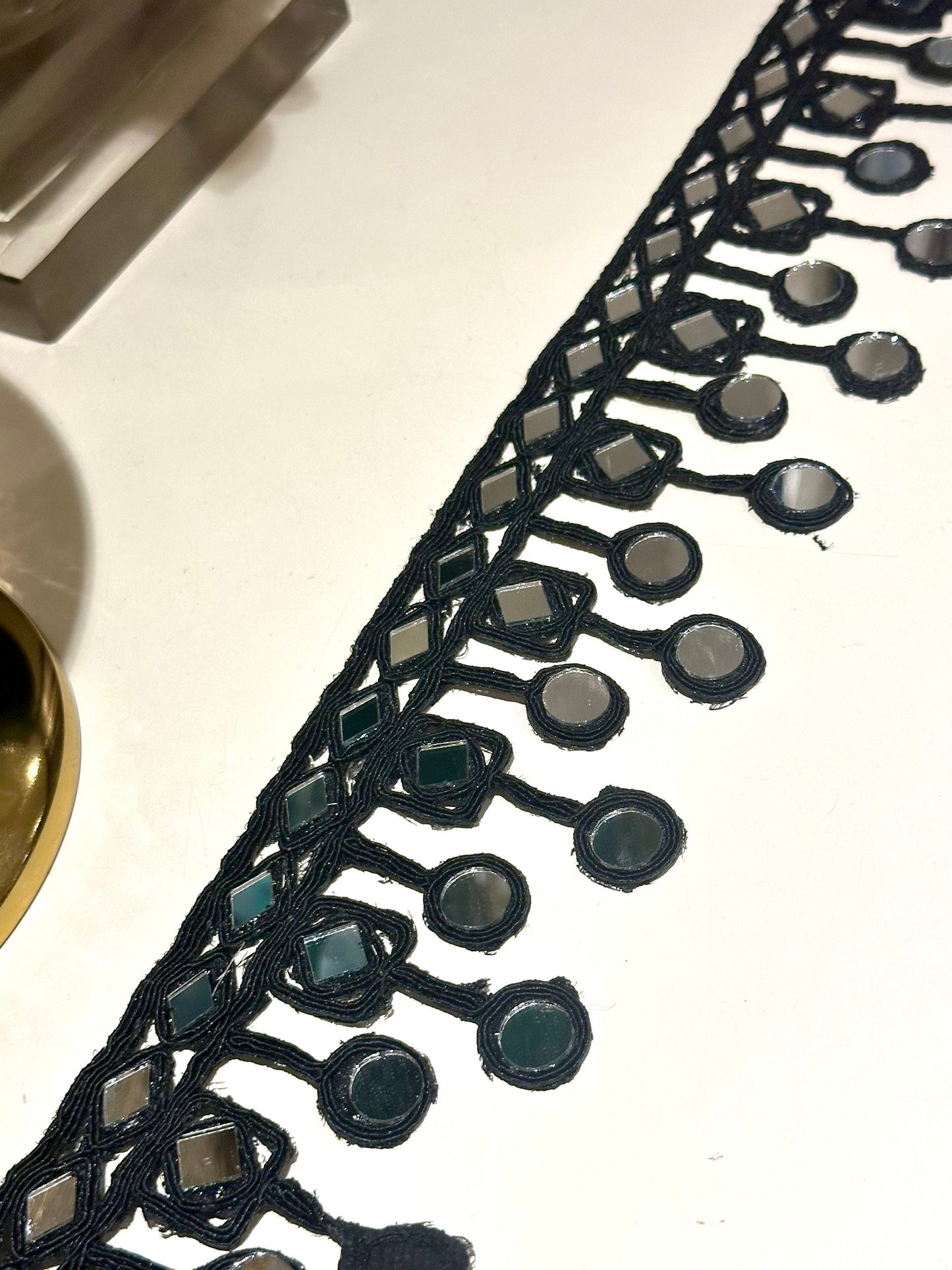 Black Indian Mirror Trim Handmade Suspended Mirror Belts for Kaftans Costume Dresses