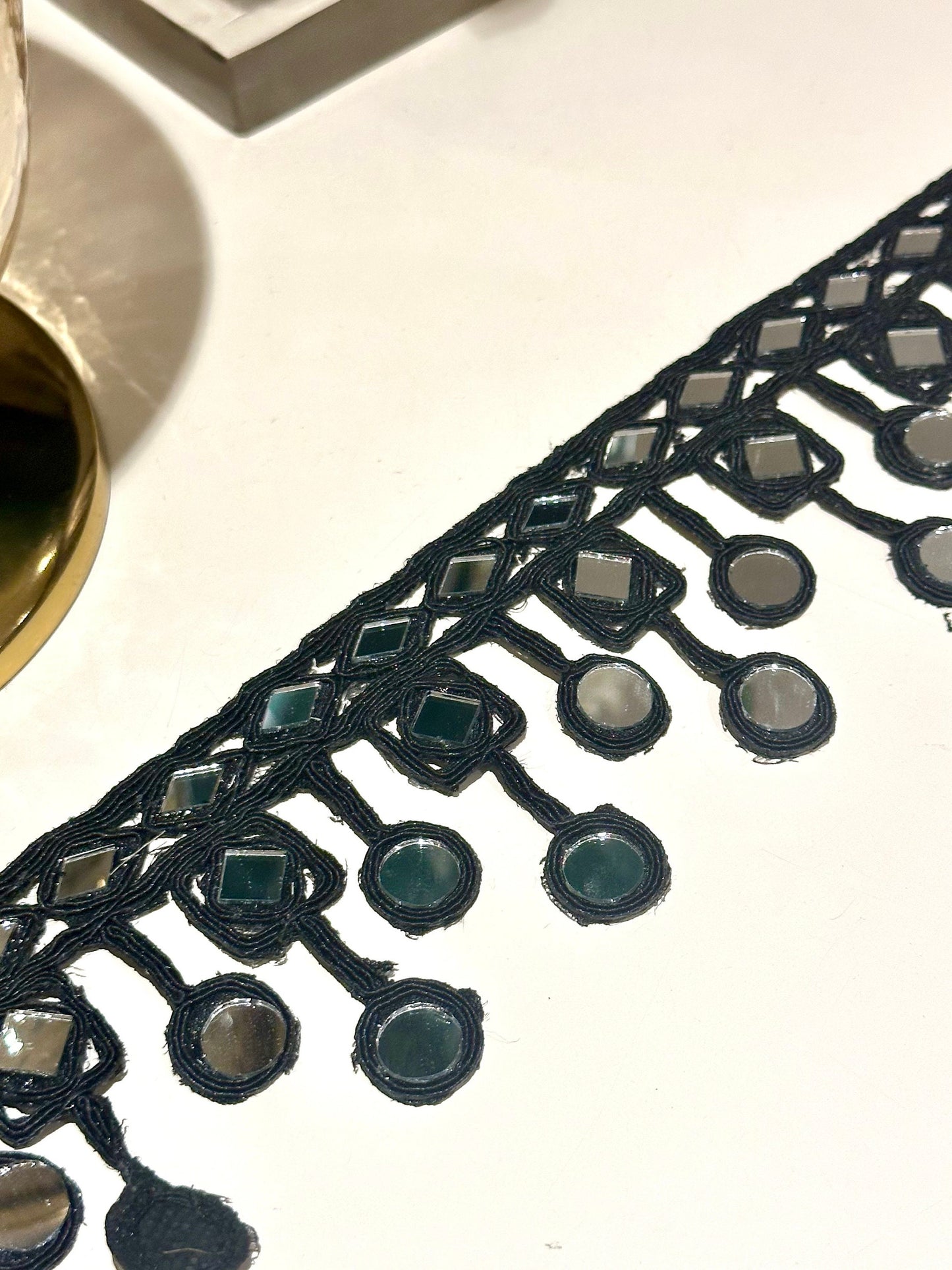 Black Indian Mirror Trim Handmade Suspended Mirror Belts for Kaftans Costume Dresses
