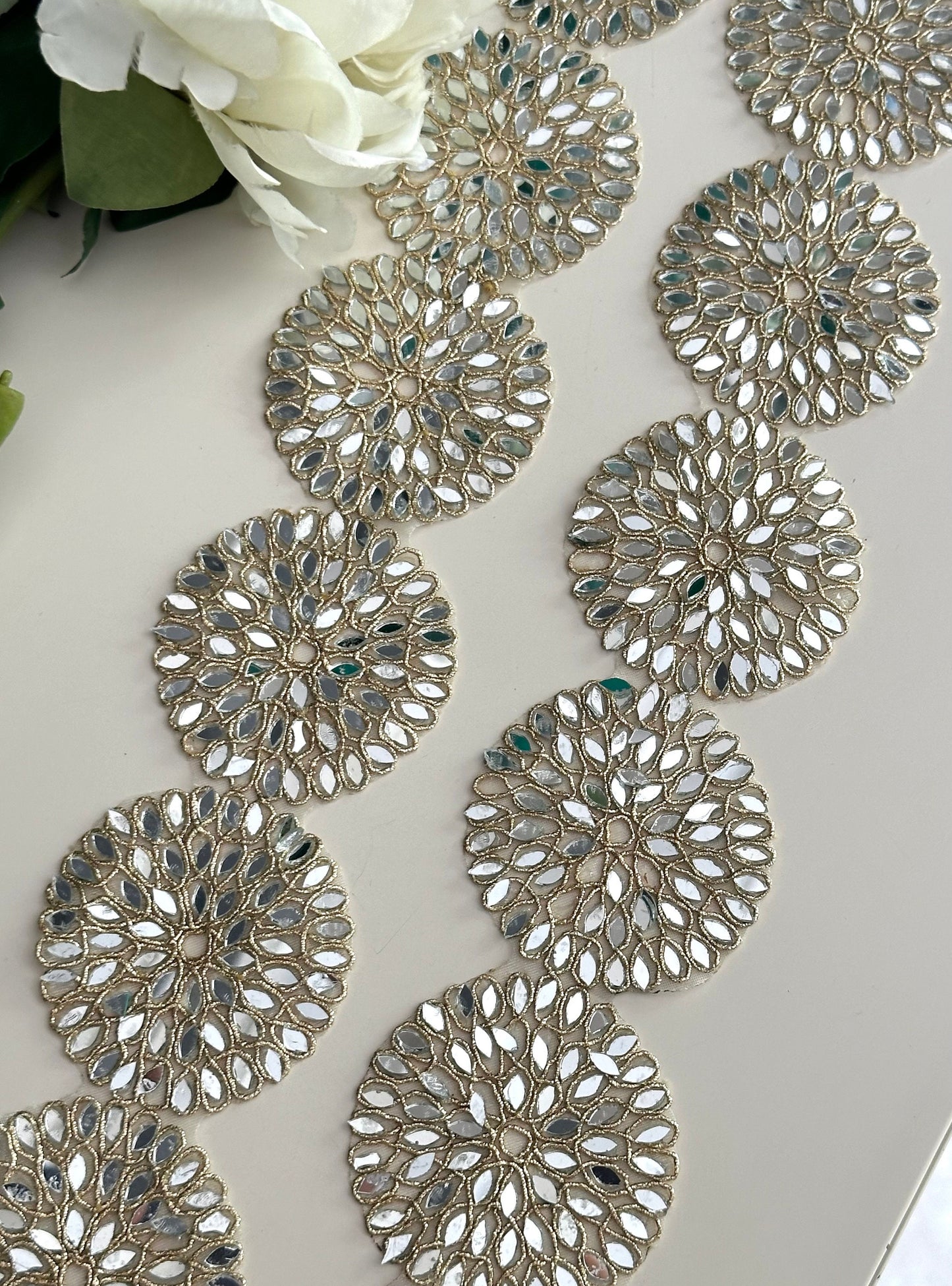 Handcrafted Belt Cutwork Mirror Lace trim Real Mirror Trim For Costume & party festive Dress