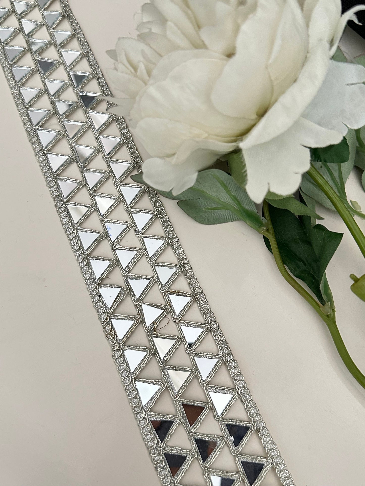 Sparkly Silver Mirror Cutwork Belt trim Embroidered Symmetric saree trim