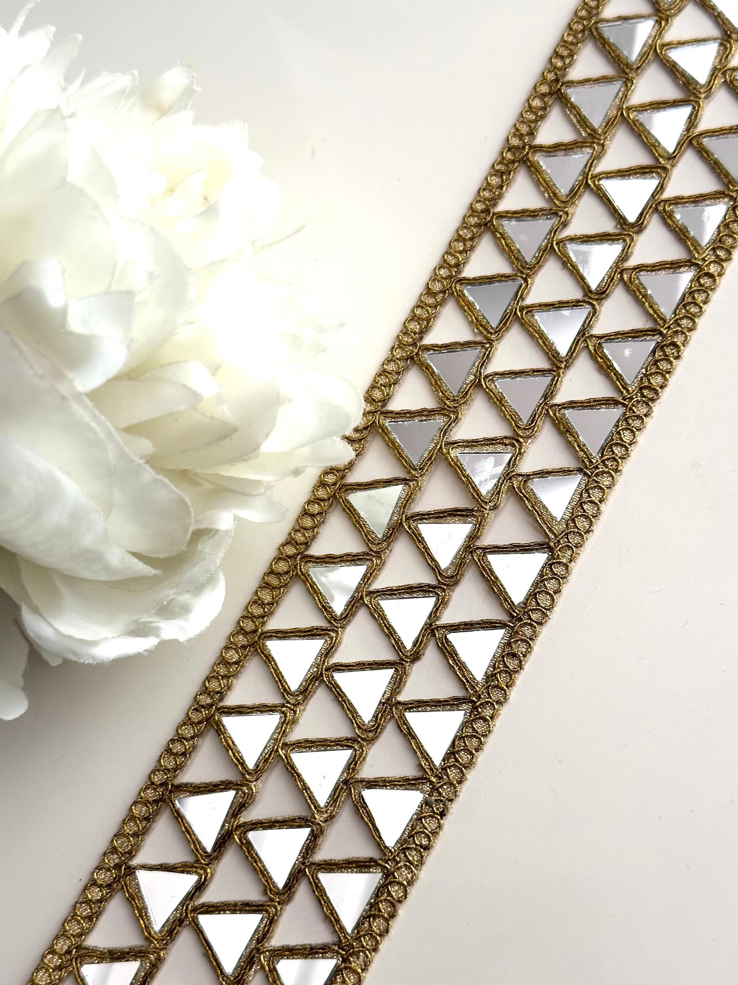 Indian Broad Mirror Cutwork Belt Symmetric saree trim Mirror Band Indian Dupatta Lace