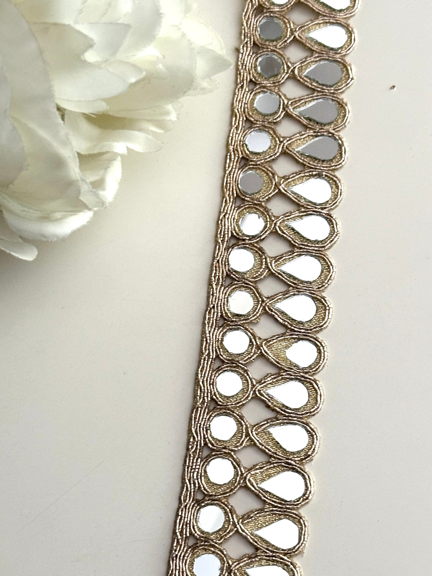 Tear Drop Real Mirror Trim 3cm by Yard Rose Gold Bridal Belt Wedding Dress