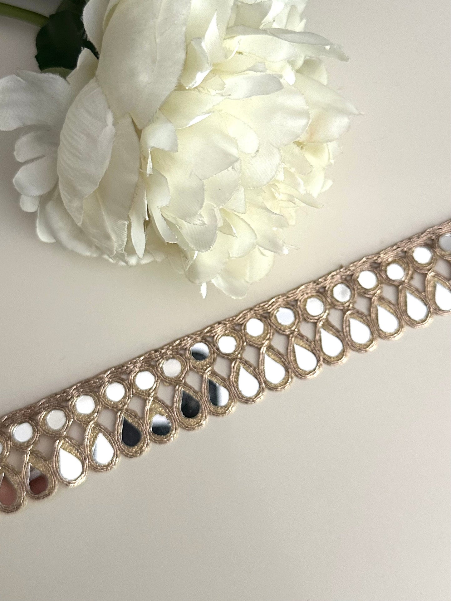 Tear Drop Real Mirror Trim 3cm by Yard Rose Gold Bridal Belt Wedding Dress