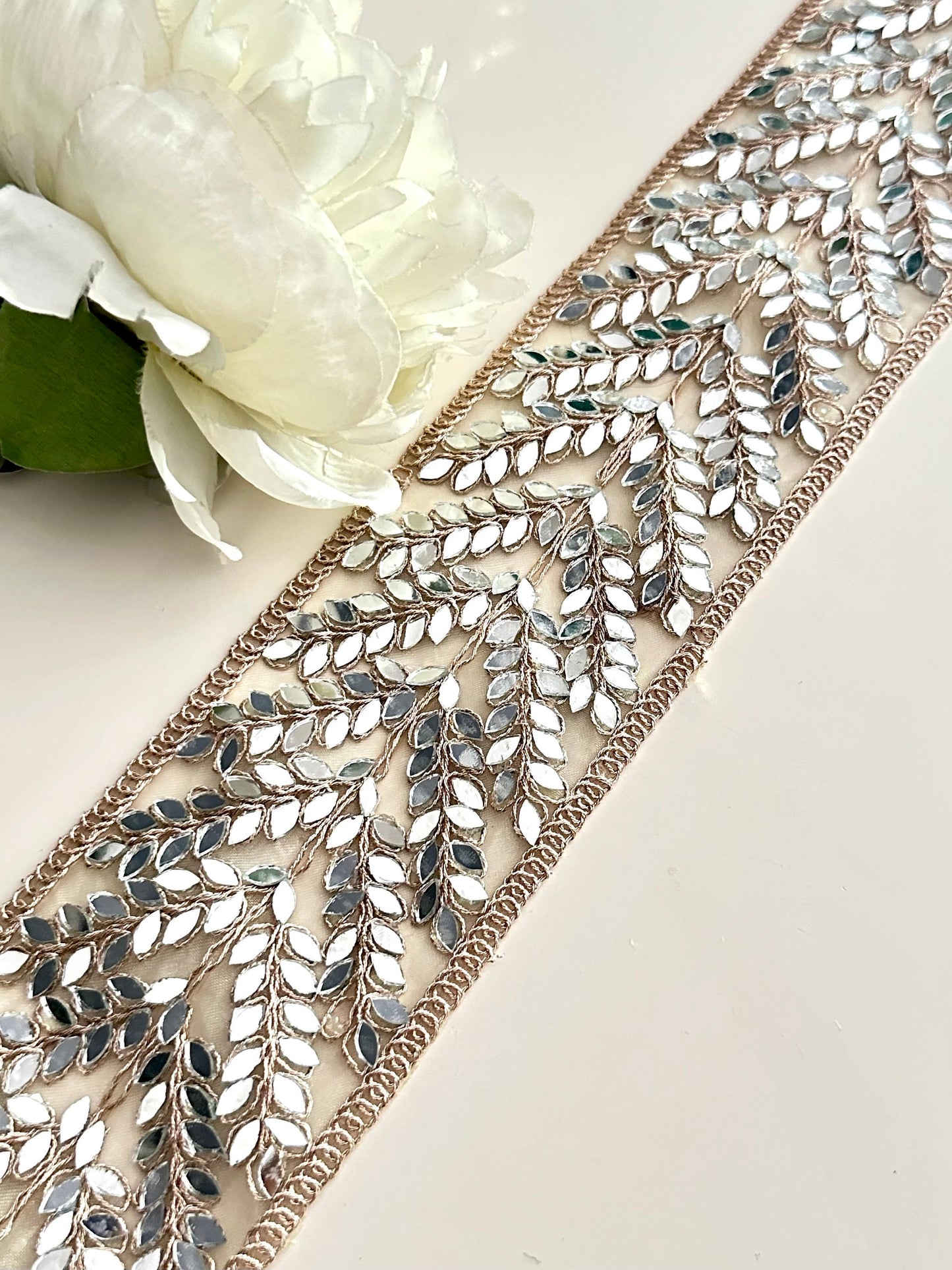 Mirror Bridal Belt Indian Laces Gold Border Cinturon Espajo Saree Costume