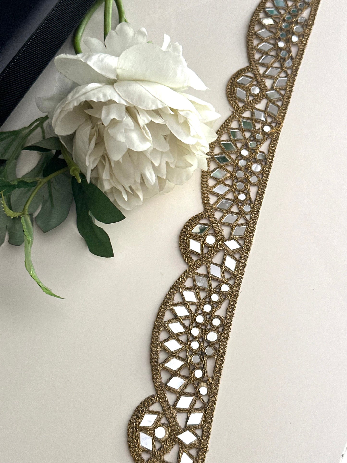 Antique Scallop Indian Mirror Work Border Embroidered Mirror Belt Costume