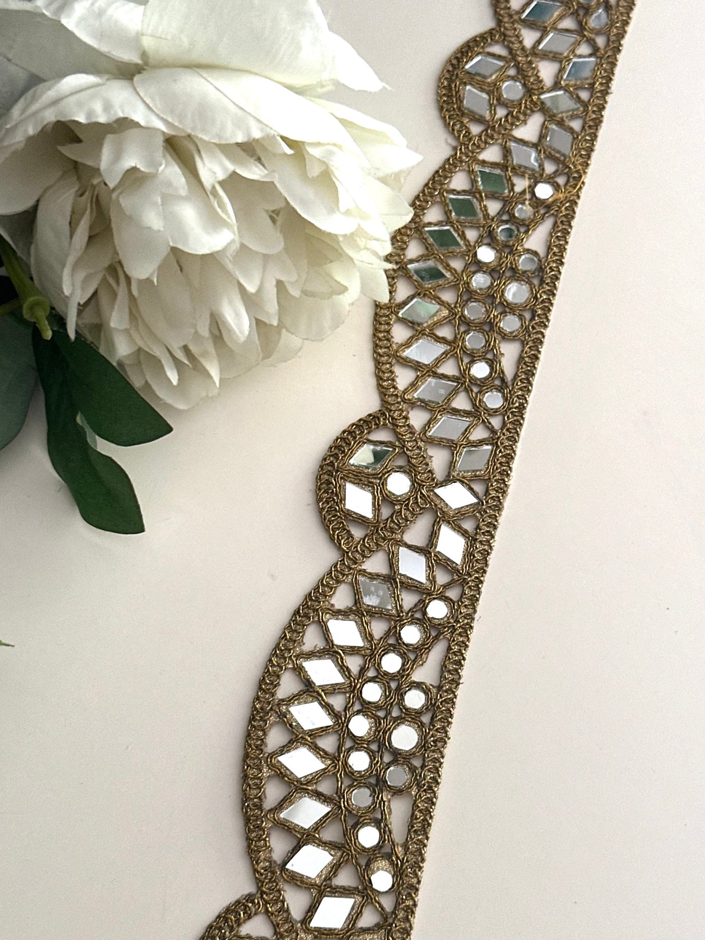 Antique Scallop Indian Mirror Work Border Embroidered Mirror Belt Costume