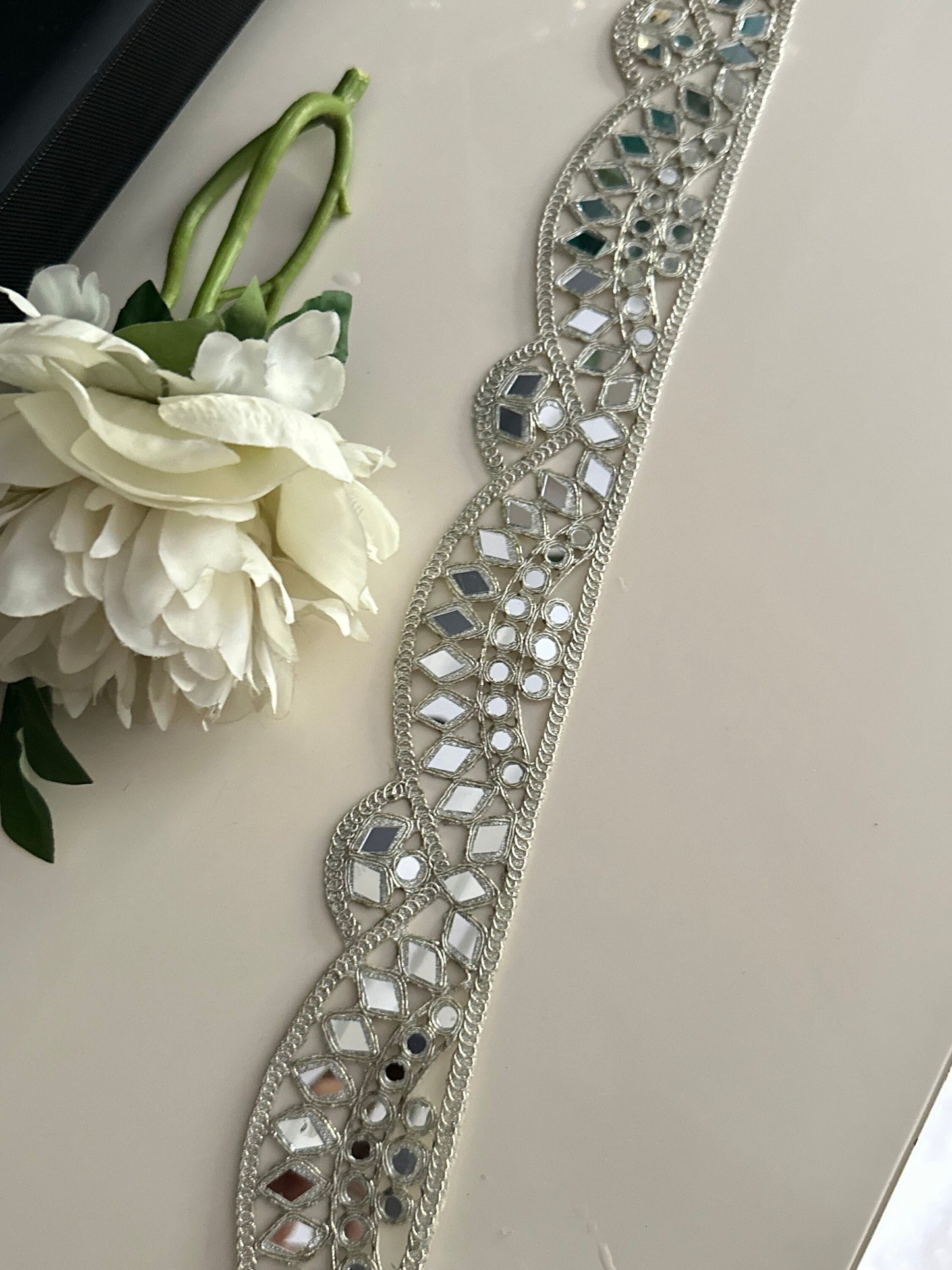 5cm Silver Scallop Indian Mirror Work Border Embroidered Mirror Belts Costume Accessories