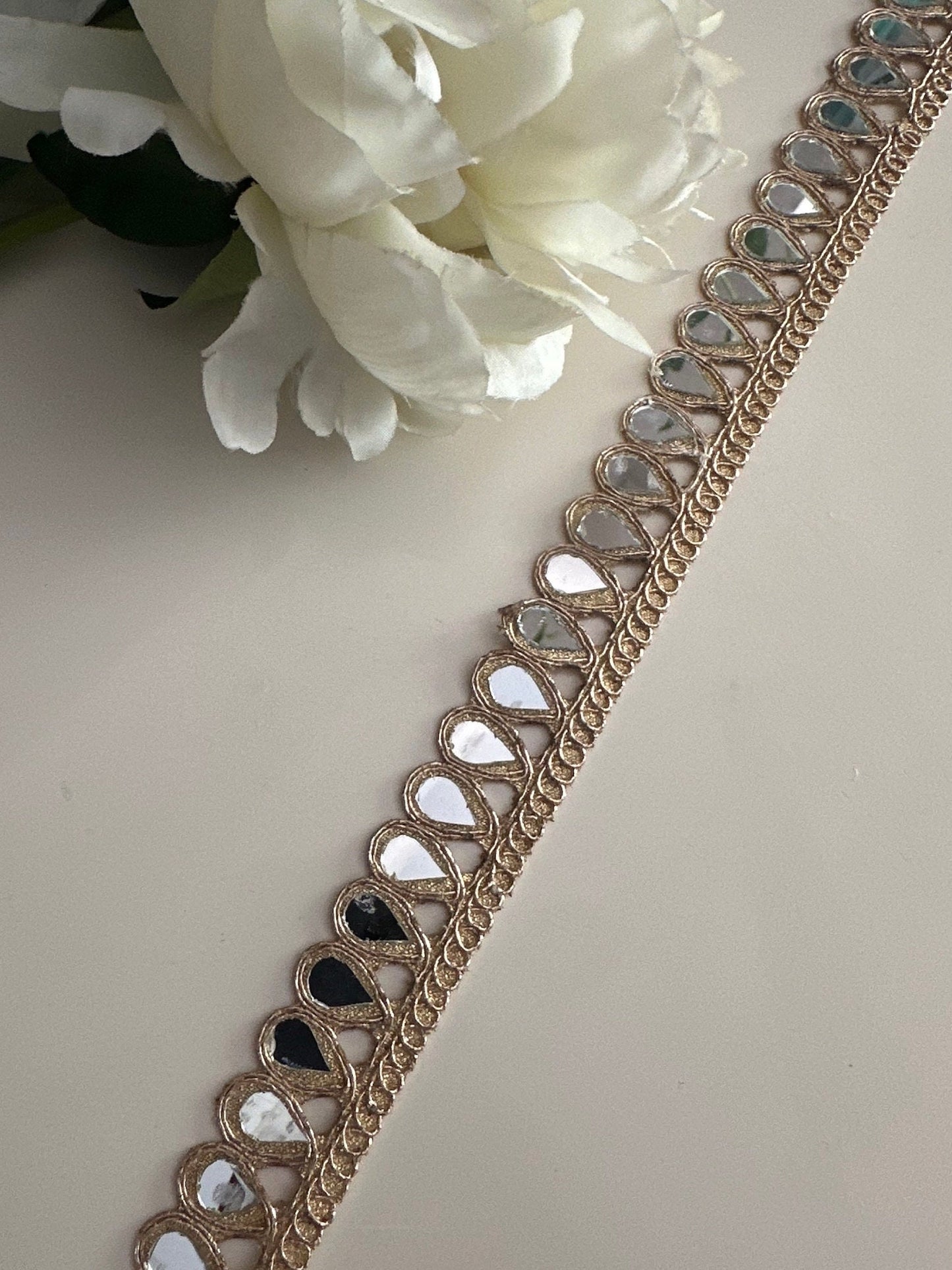 TearDrop Real Mirror Trim Lace Rose Gold Indian Embroidered Wedding Sash Supply