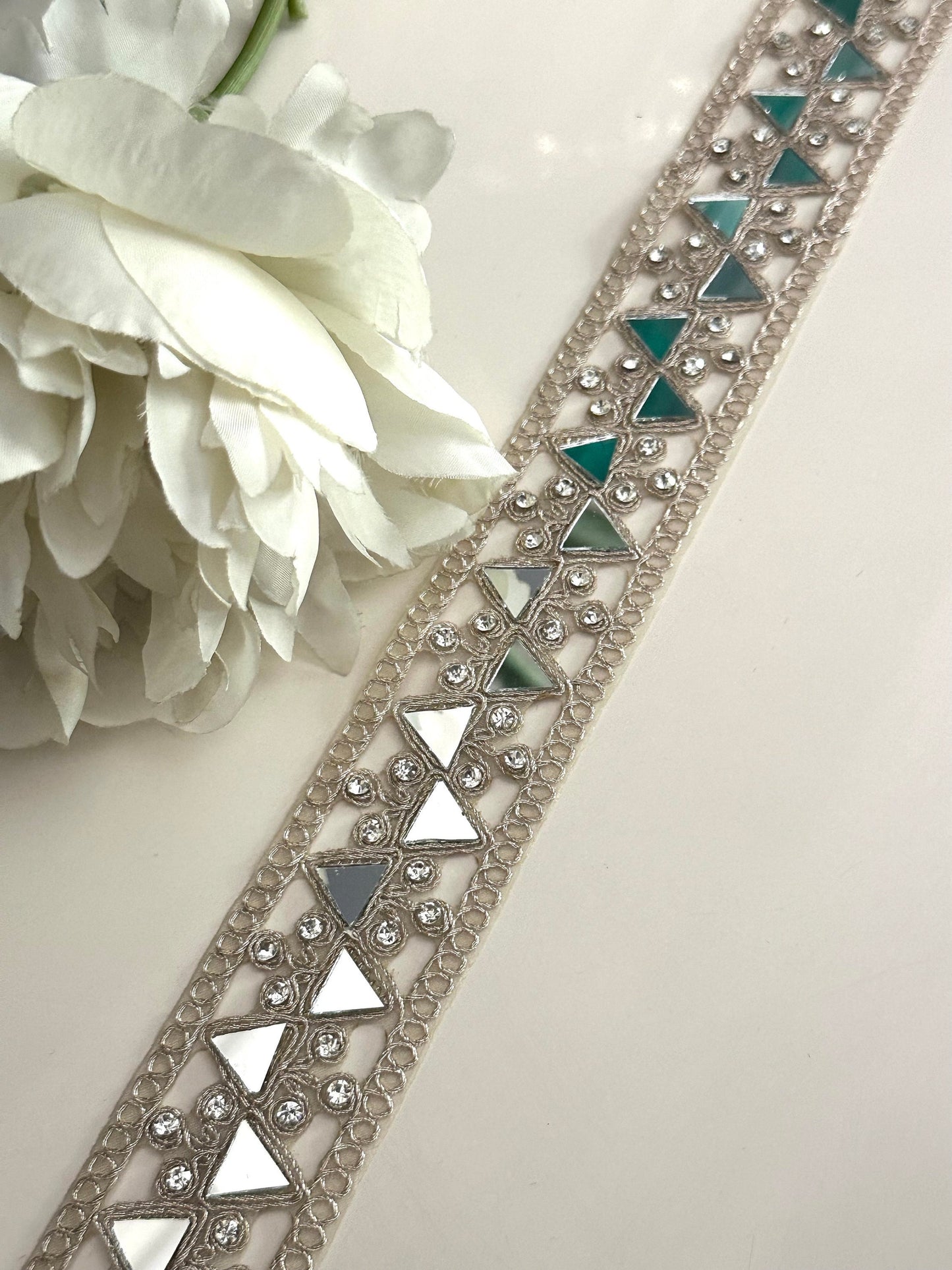 Indian Mirror Zircon Geometric Pattern Lace Trim Water Gold For Wedding