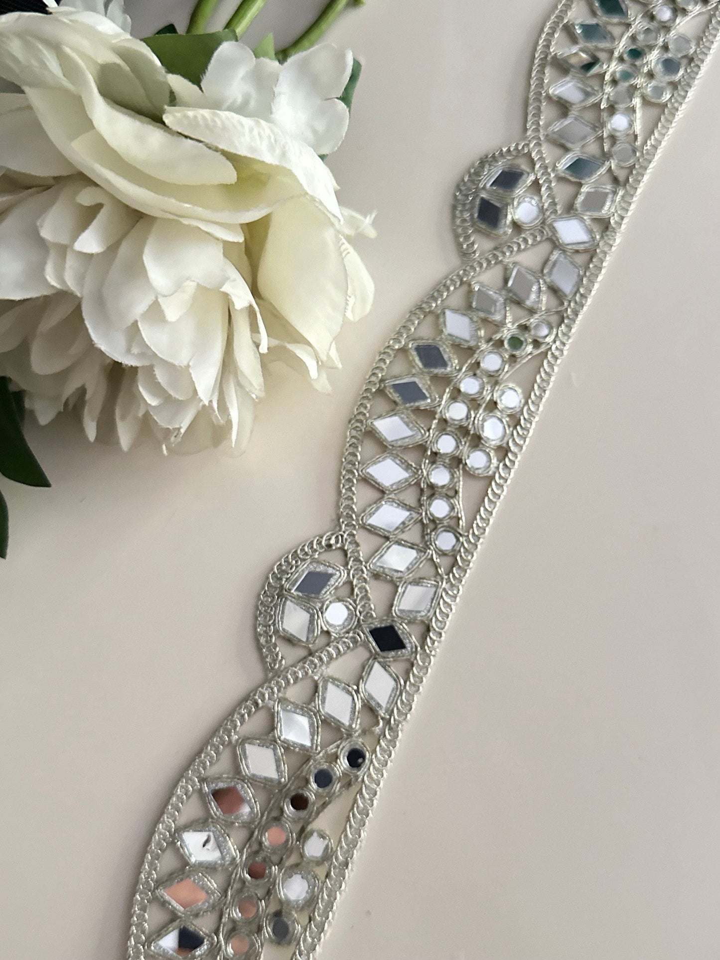 5cm Silver Scallop Indian Mirror Work Border Embroidered Mirror Belts Costume Accessories