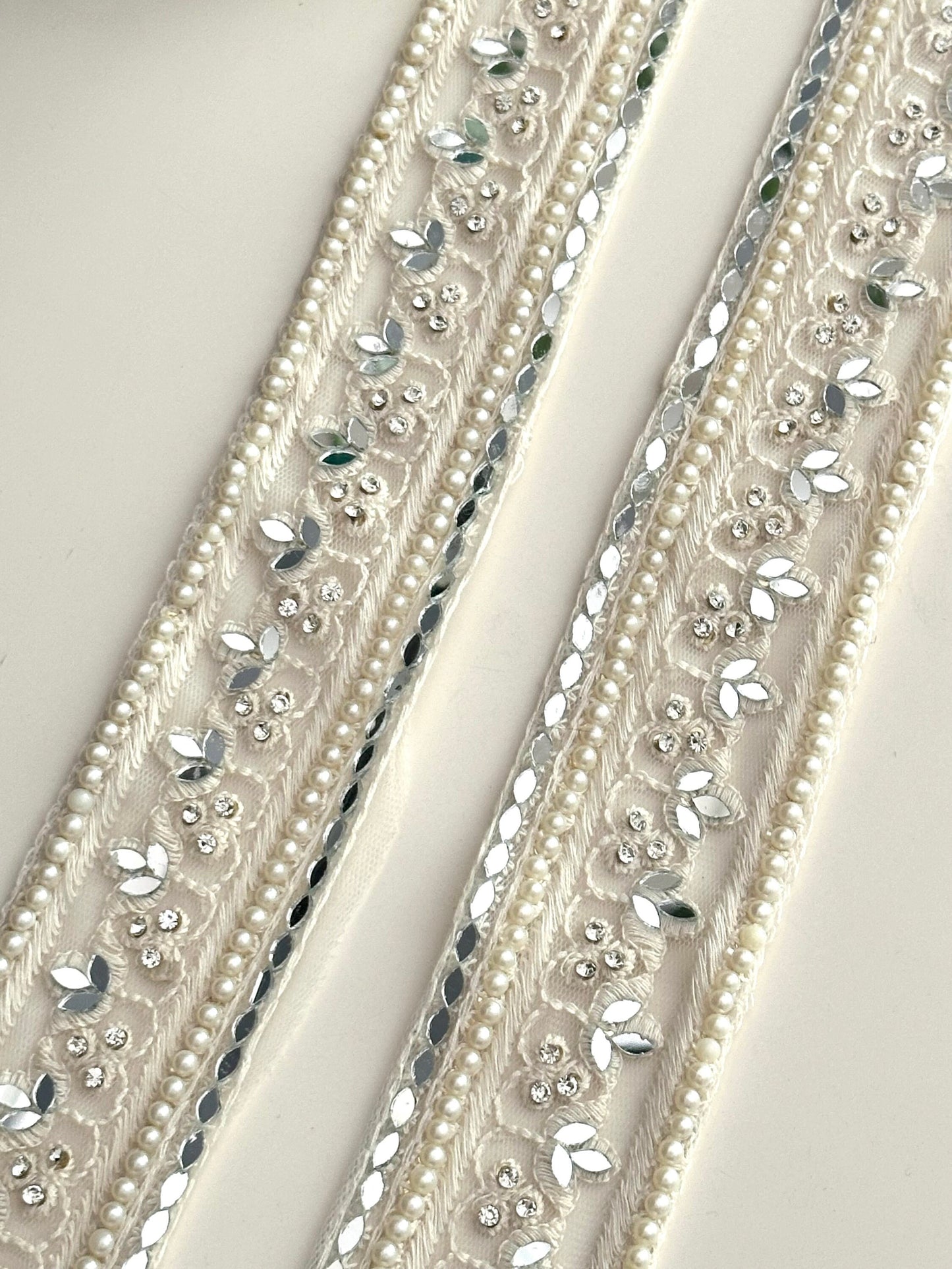 Shiny Ivory Mirror Lace Trim Zircon Catholic wedding Embroidery Band Veil Trim