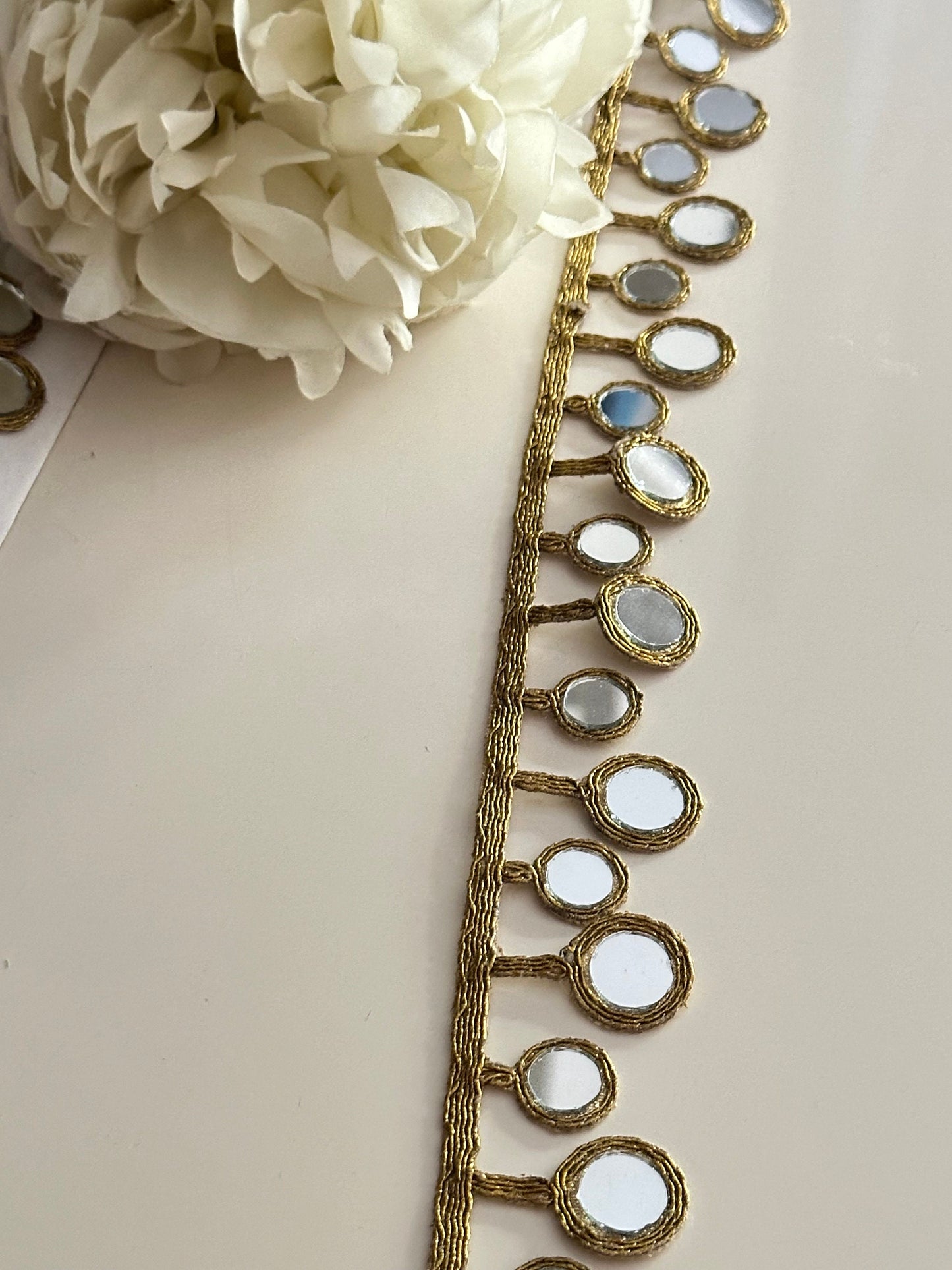 Gold Antique Round Mirror Trim Cutwork Sari Border Wedding Dress