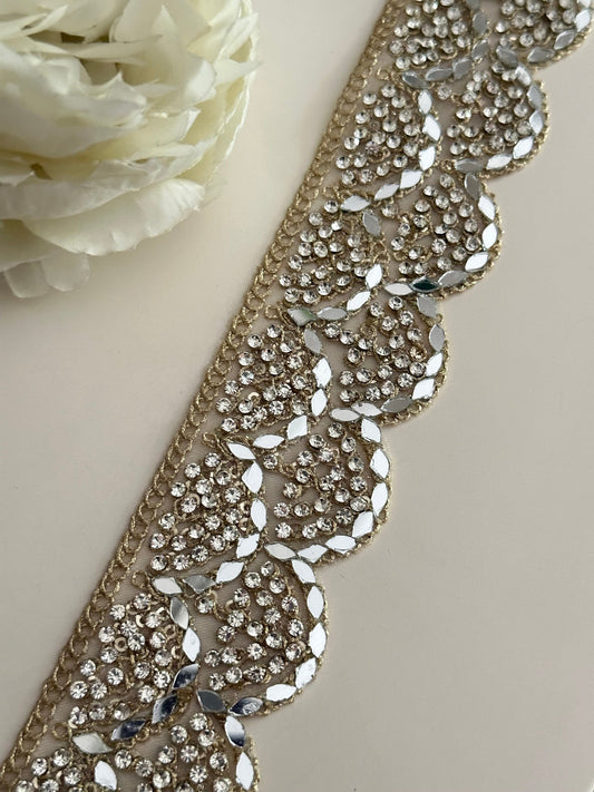 Zircon and Mirror Embellished Trim Metallic Silver