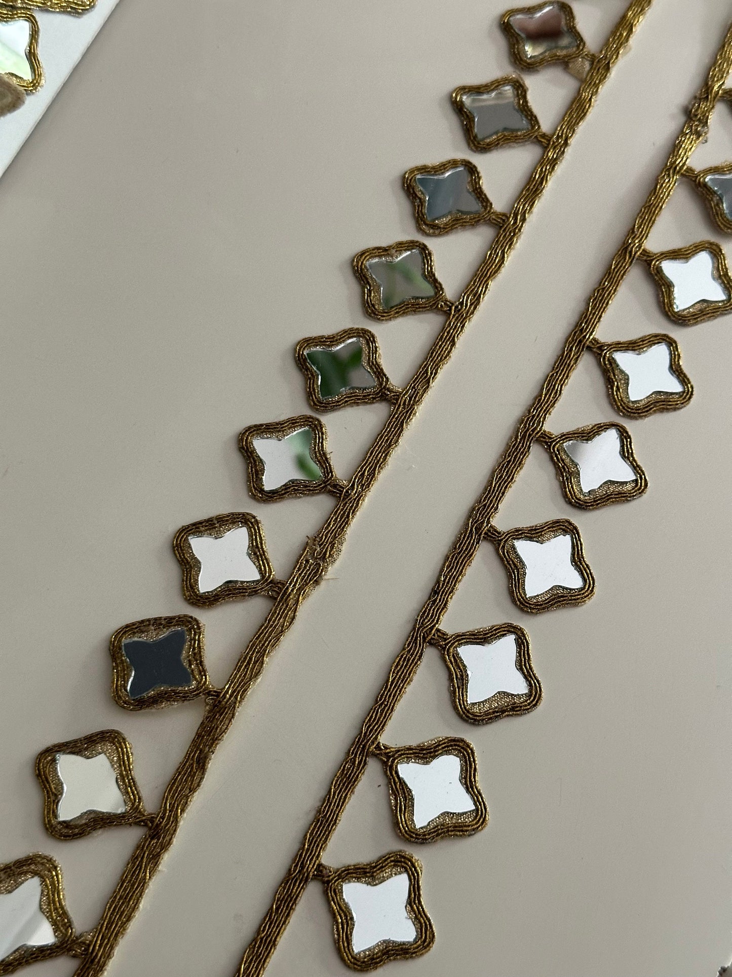 Star Shape Real Mirror Trim 2cm Antique Gold Lace Indian Embroidered