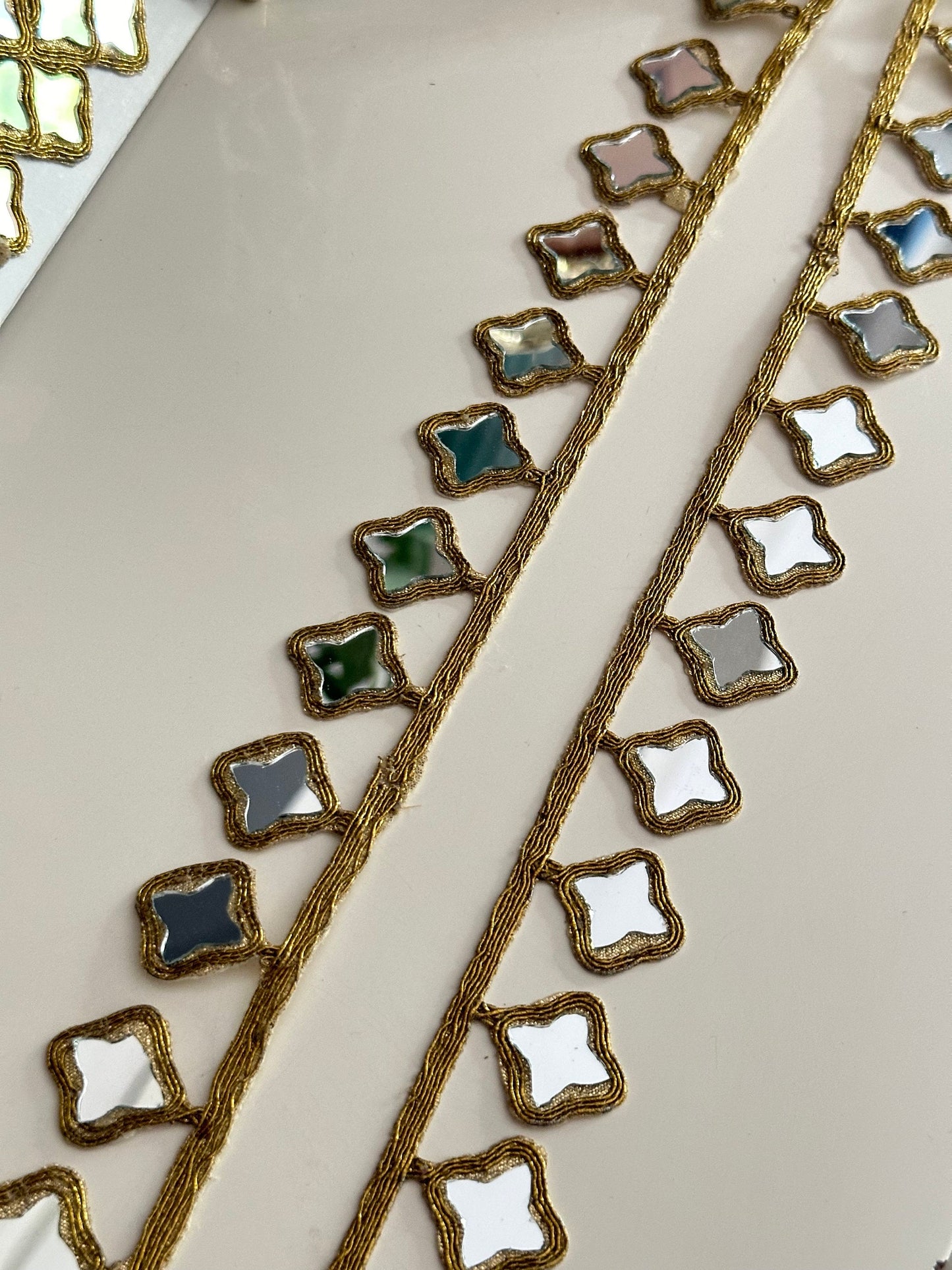 Star Shape Real Mirror Trim 2cm Antique Gold Lace Indian Embroidered