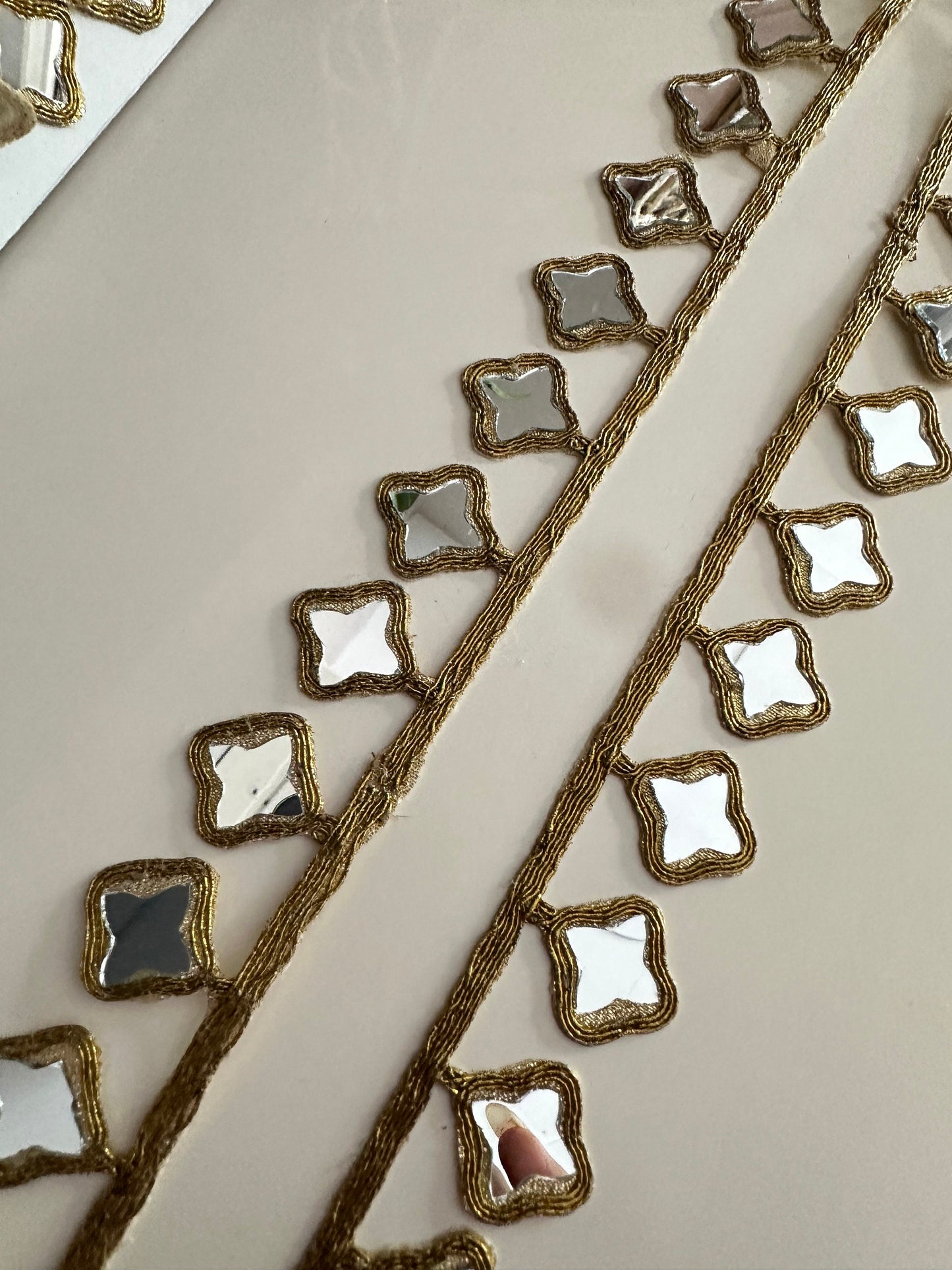 Star Shape Real Mirror Trim 2cm Antique Gold Lace Indian Embroidered