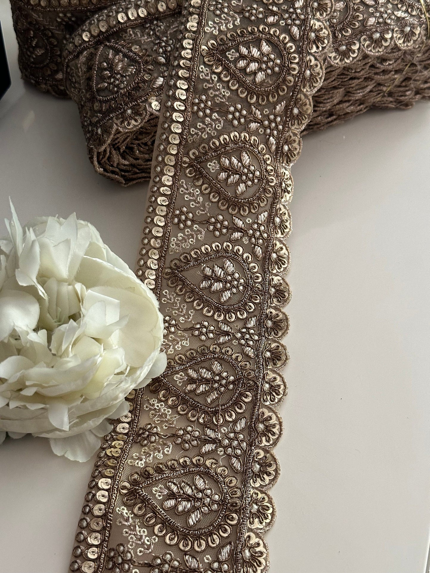 Antique Paisley Zari High Quality Sari Lehenga Border Traditional Mughal Inspired Threadwork Lace