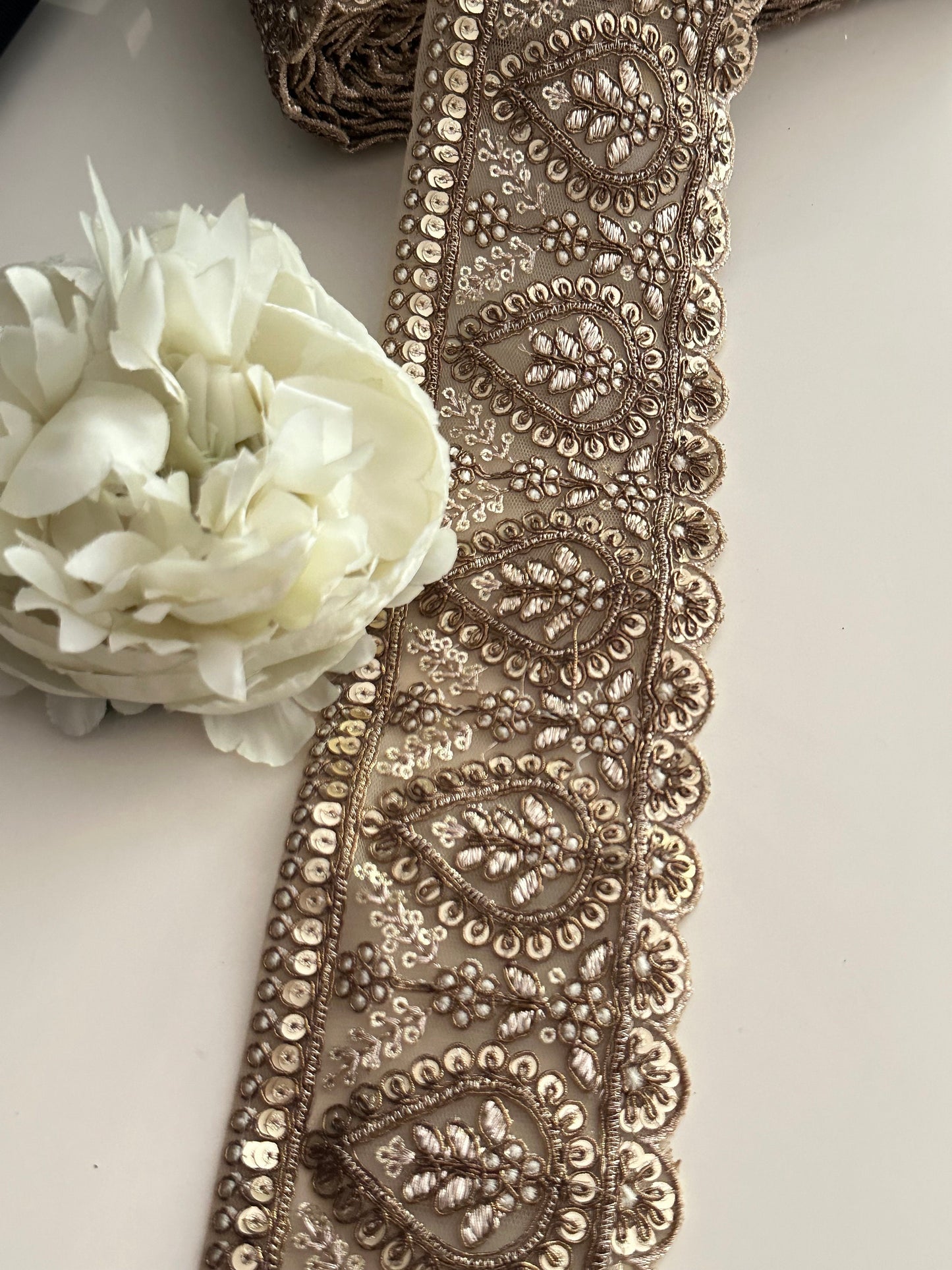 Antique Paisley Zari High Quality Sari Lehenga Border Traditional Mughal Inspired Threadwork Lace