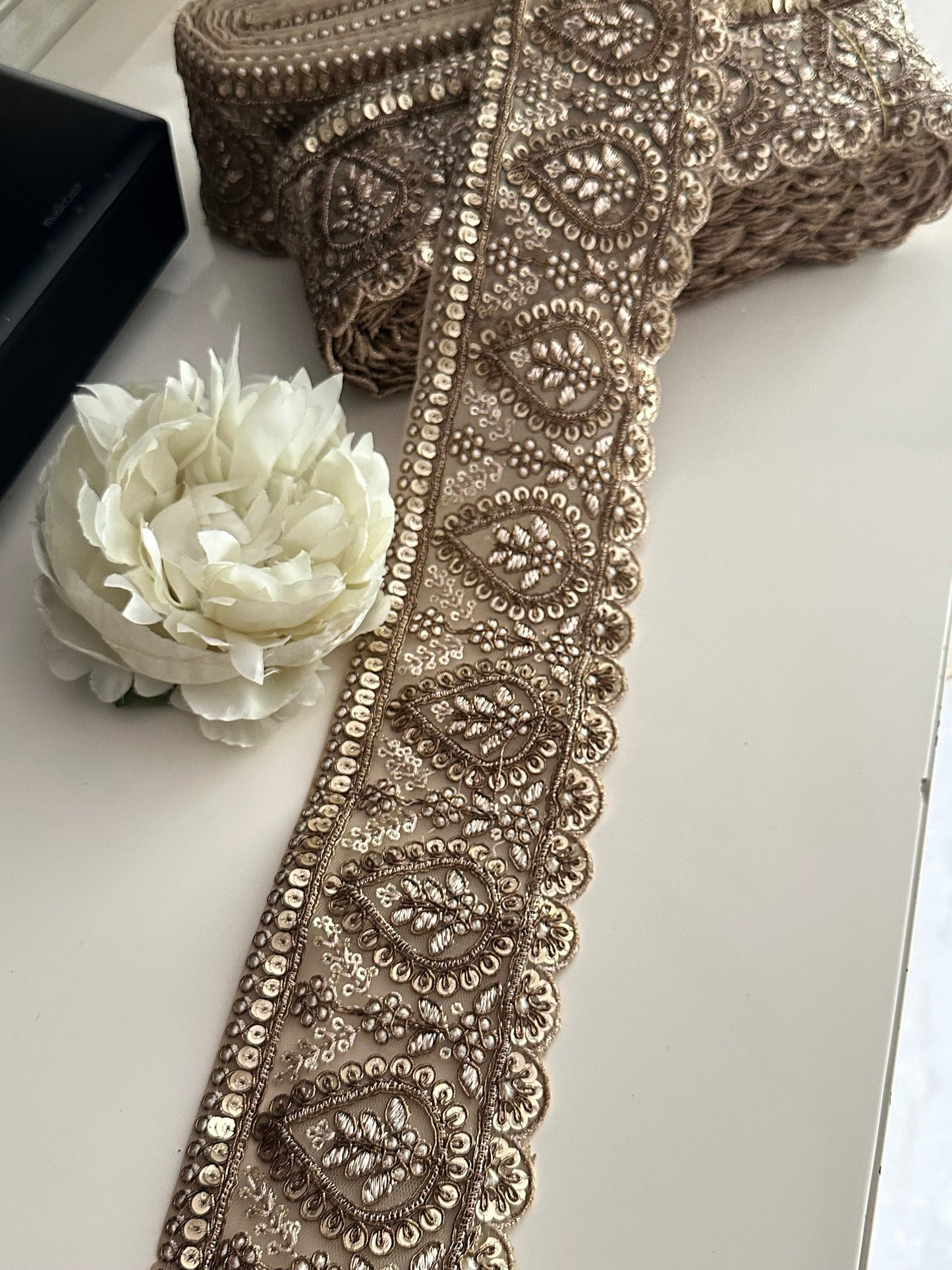 Antique Paisley Zari High Quality Sari Lehenga Border Traditional Mughal Inspired Threadwork Lace
