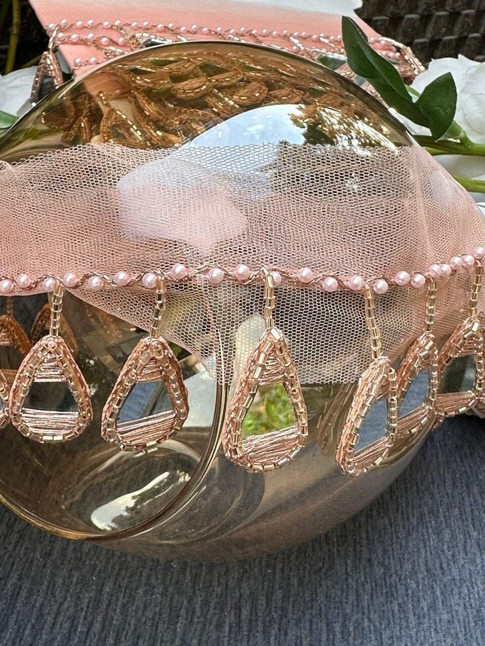 Indian Glass Bead Boho Mirror Tassel Fringe Lace Trim 4.5cm Drop Belly Dance