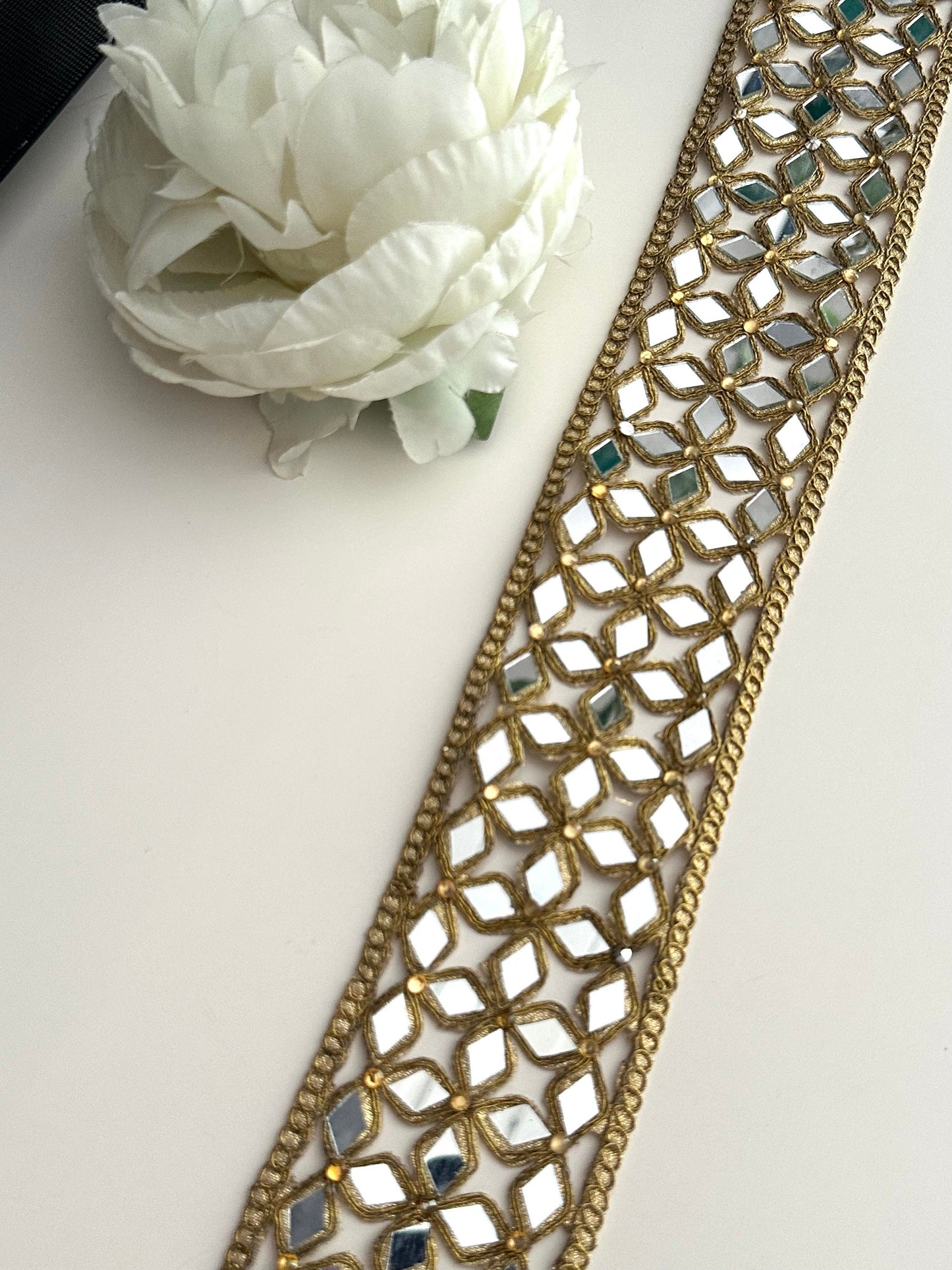 Mirror Cutwork Band 5.5cm Antique Gold Indian Geometric Glamorous saree trim